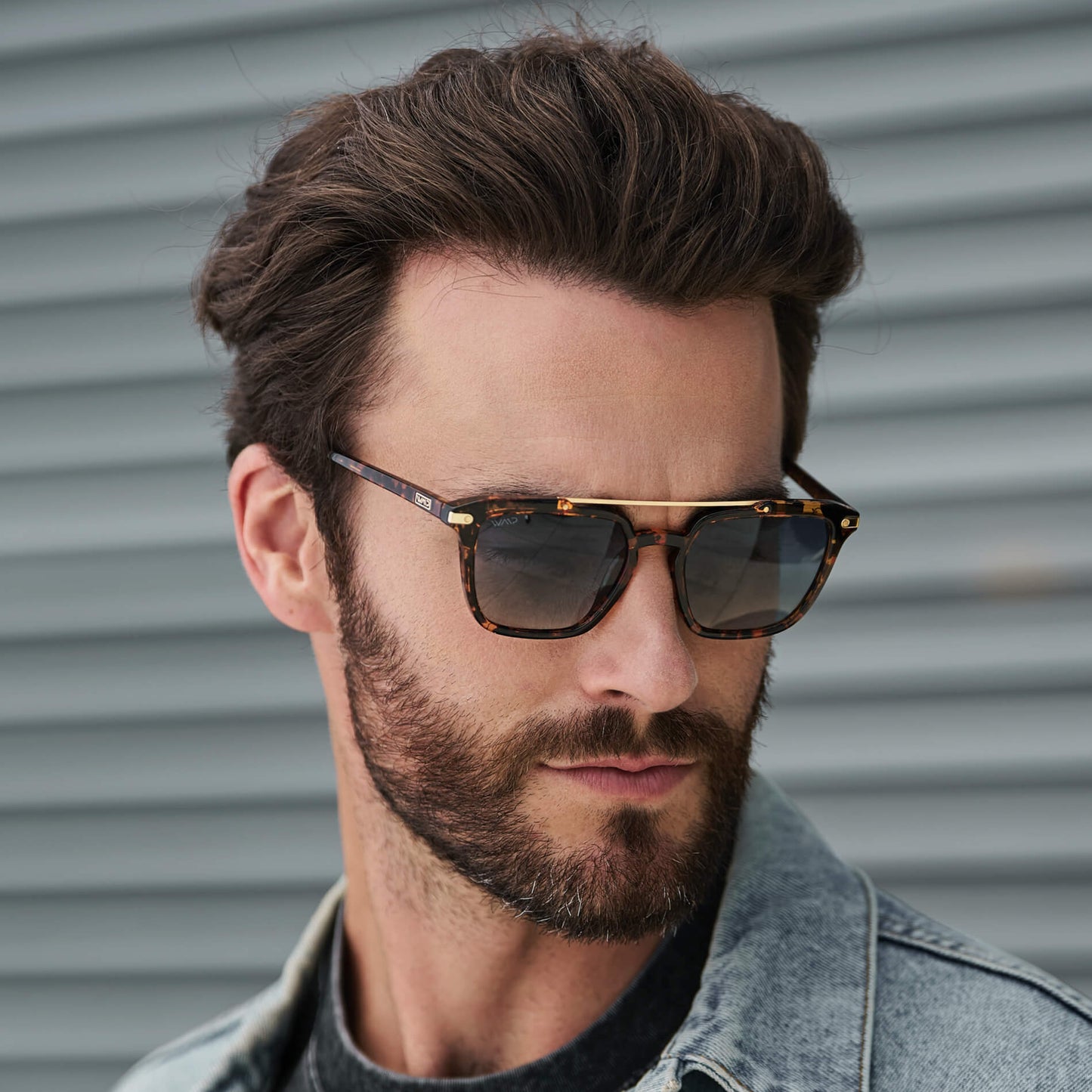 Amber Tortoise / Blue Gradient Lens || Tortoise Brown Square Sunglasses with Blue Lenses