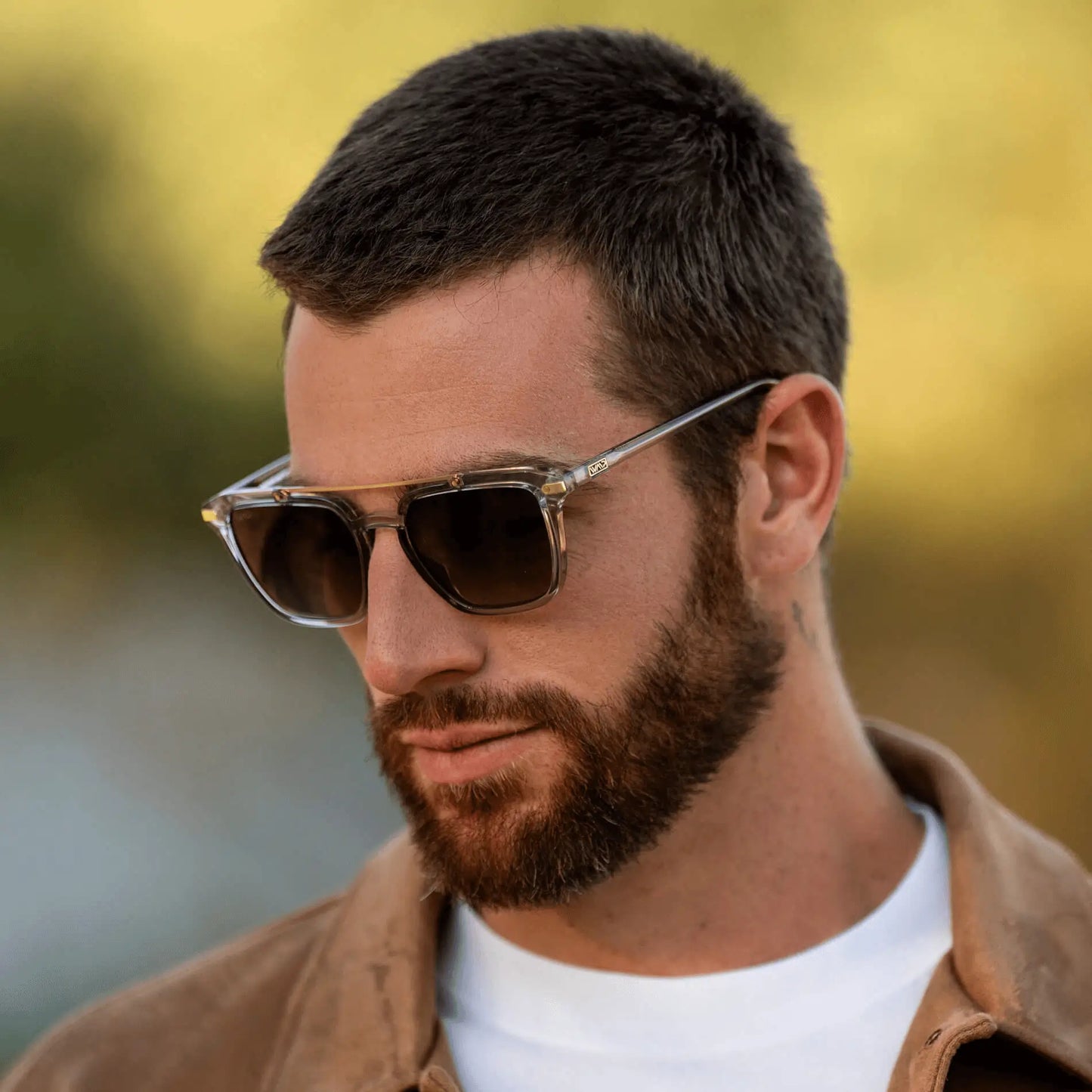 Crystal Ice Grey / Brown Gradient Lens || Men's Grey Square Sunglasses with Brown Polarized Lenses