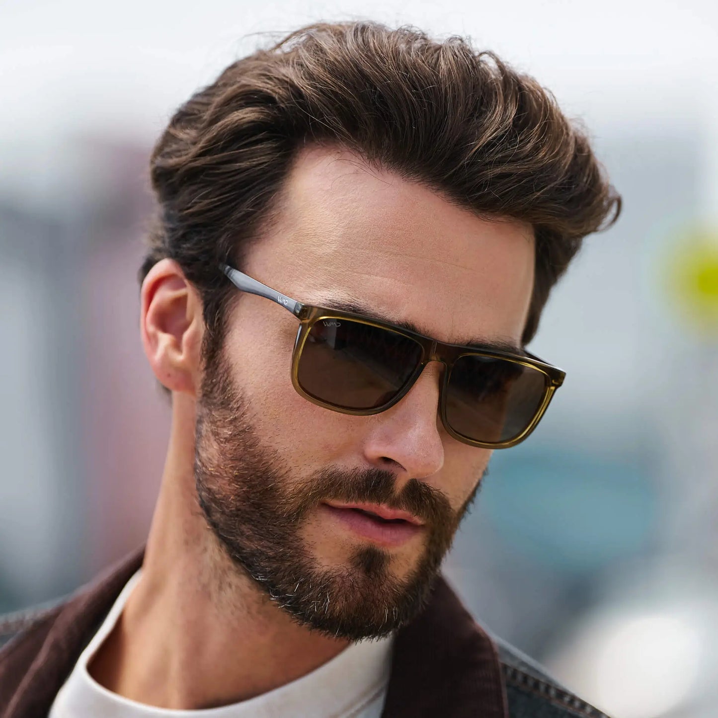 Crystal Verde / Amber || Men's Prescription Sunglasses with Crystal Verde Acetate and Stainless Steel Frame and Amber Prescription Lens