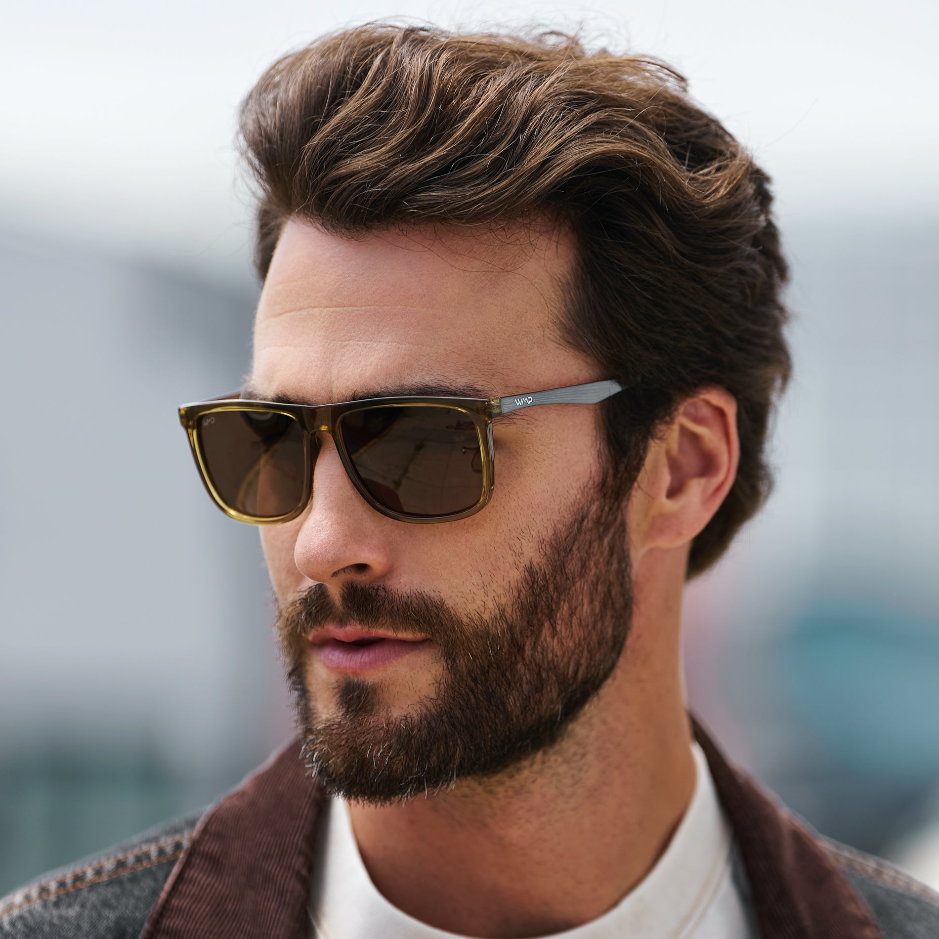Crystal Verde / Brown Lens || Crystal Verde Square Acetate Frame Sunglasses with Brown Polarized Lenses
