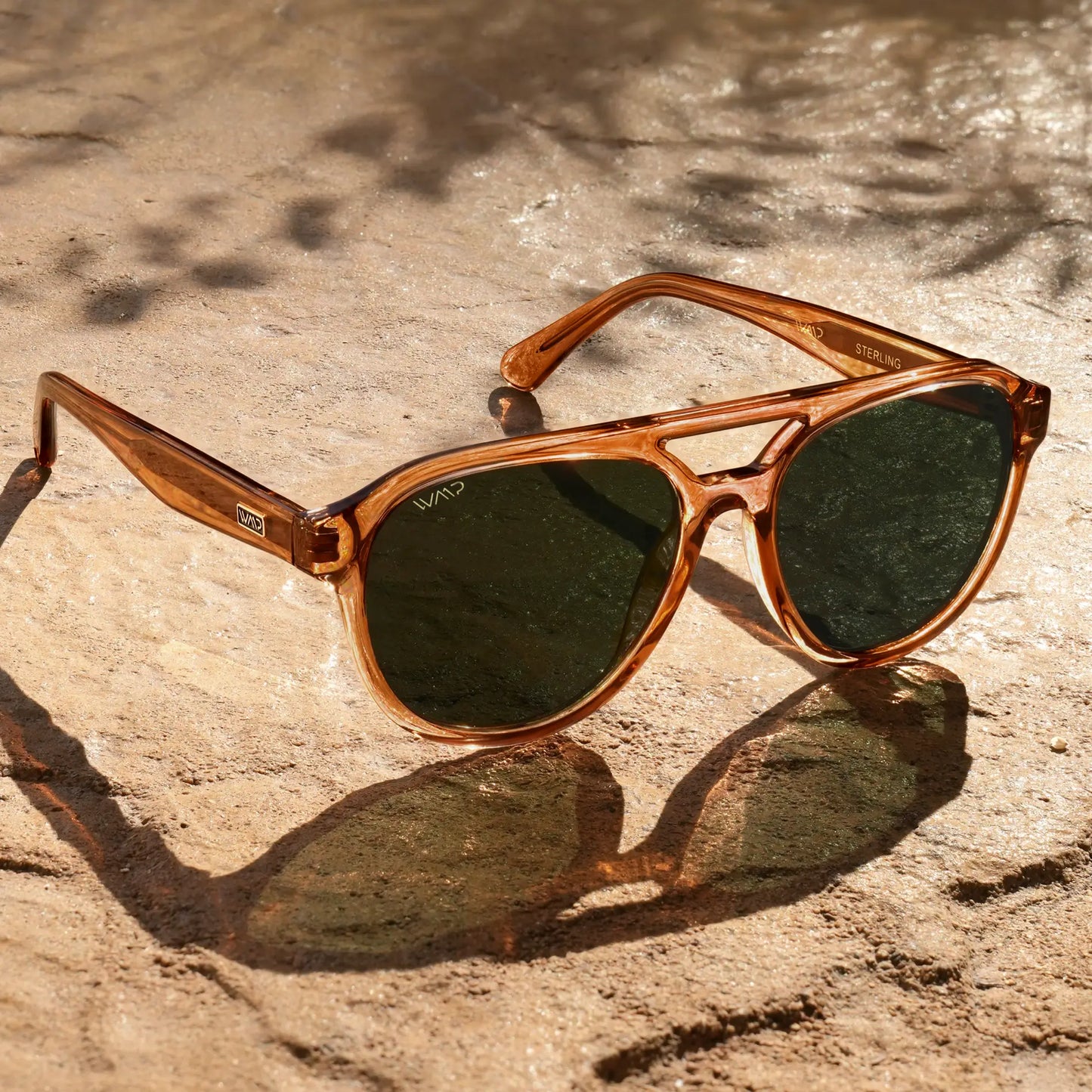 Crystal Copper / Smoke Green Lens || Brown Aviator Frame Sunglasses with Green Polarized Lenses