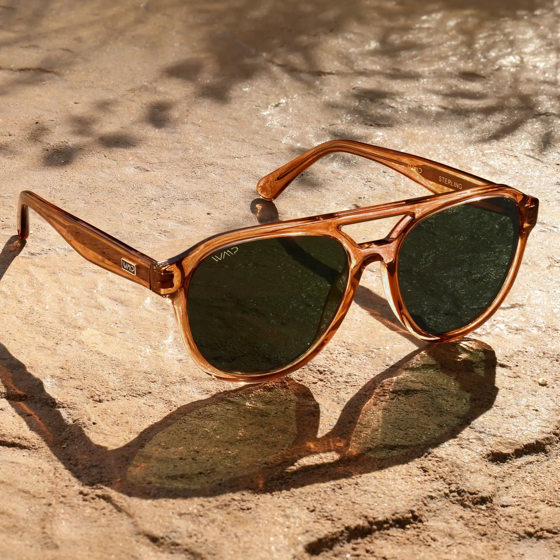 Crystal Copper / Smoke Green Lens || Brown Aviator Frame Sunglasses with Green Polarized Lenses