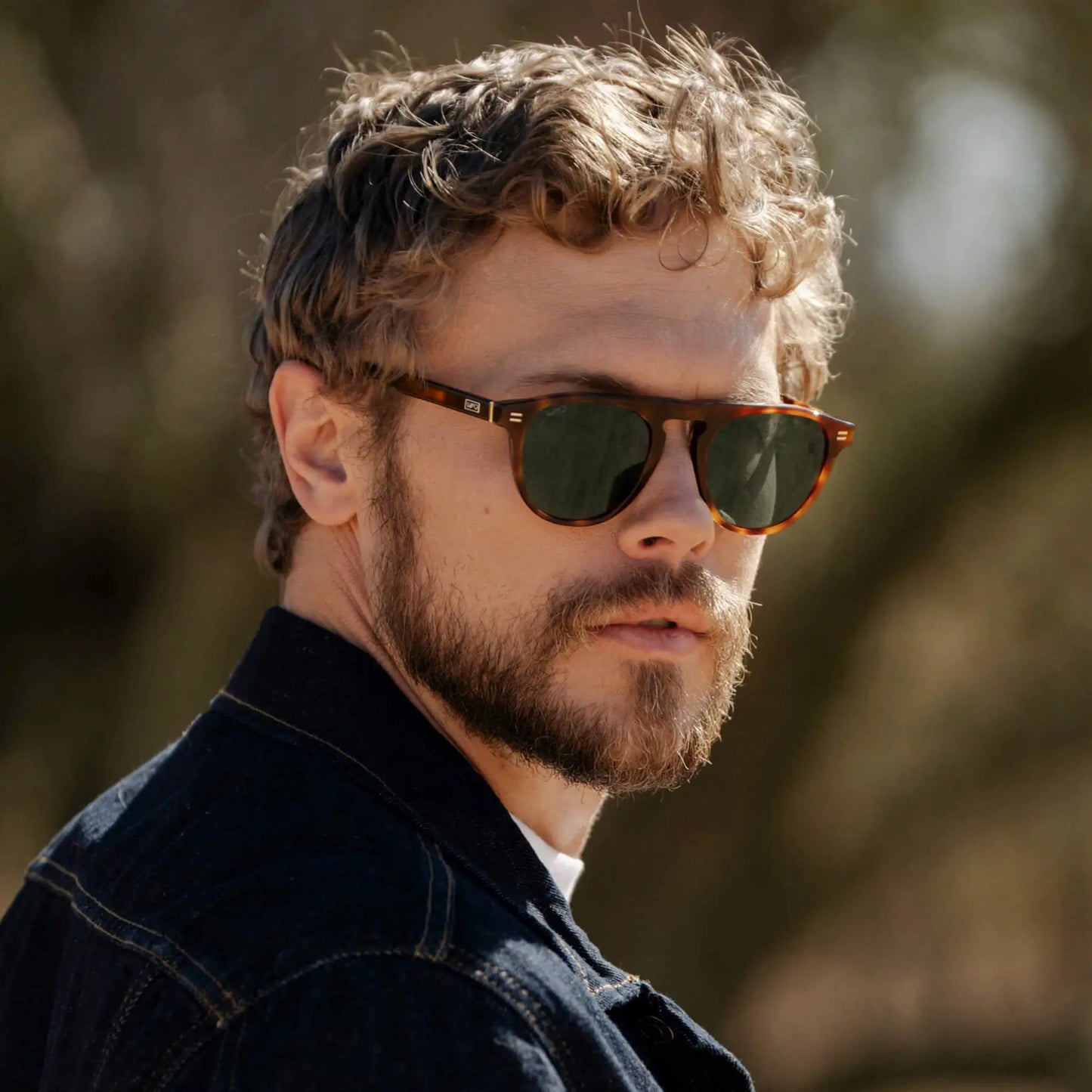 Havana Tortoise / Smoke Green Lens || Men's Rounded Aviator-Inspired Sunglasses with Havana Tortoise Acetate Frame and Smoke Green Polarized Lens