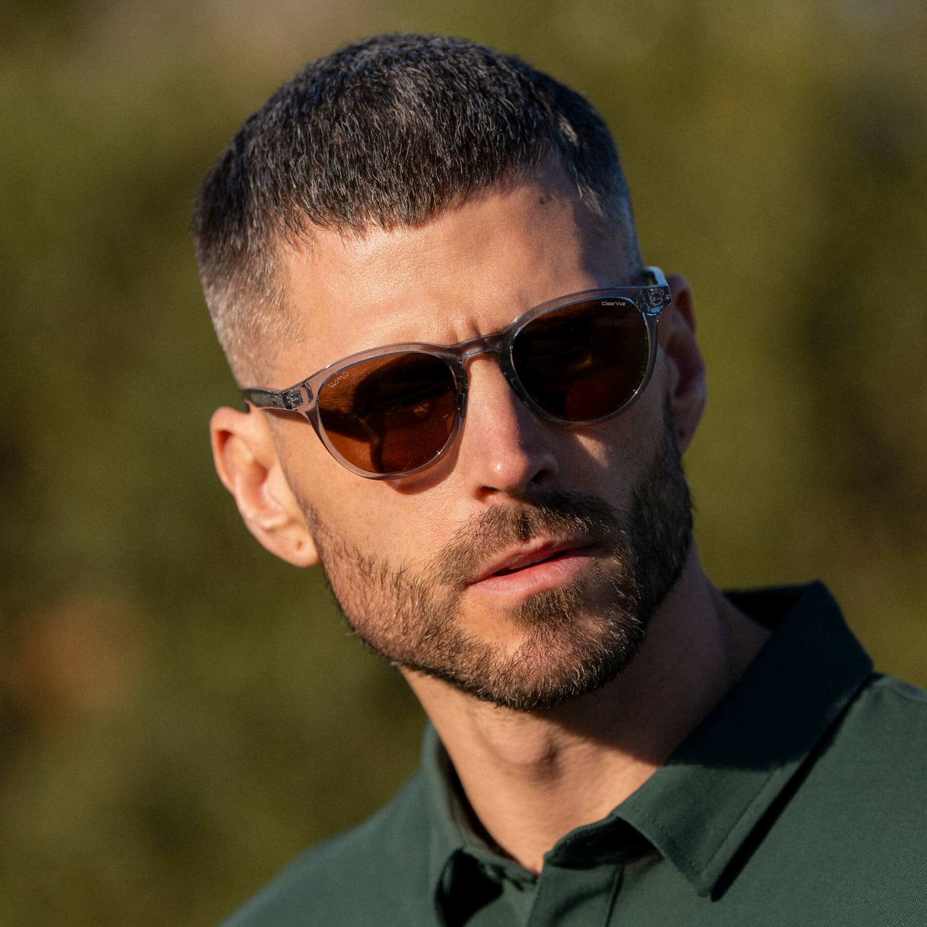 Denim Blue / Brown Lens || Unisex Round Sports Performance Sunglasses with Denim Blue Acetate Frame and Brown Polarized Oleophobic Lens