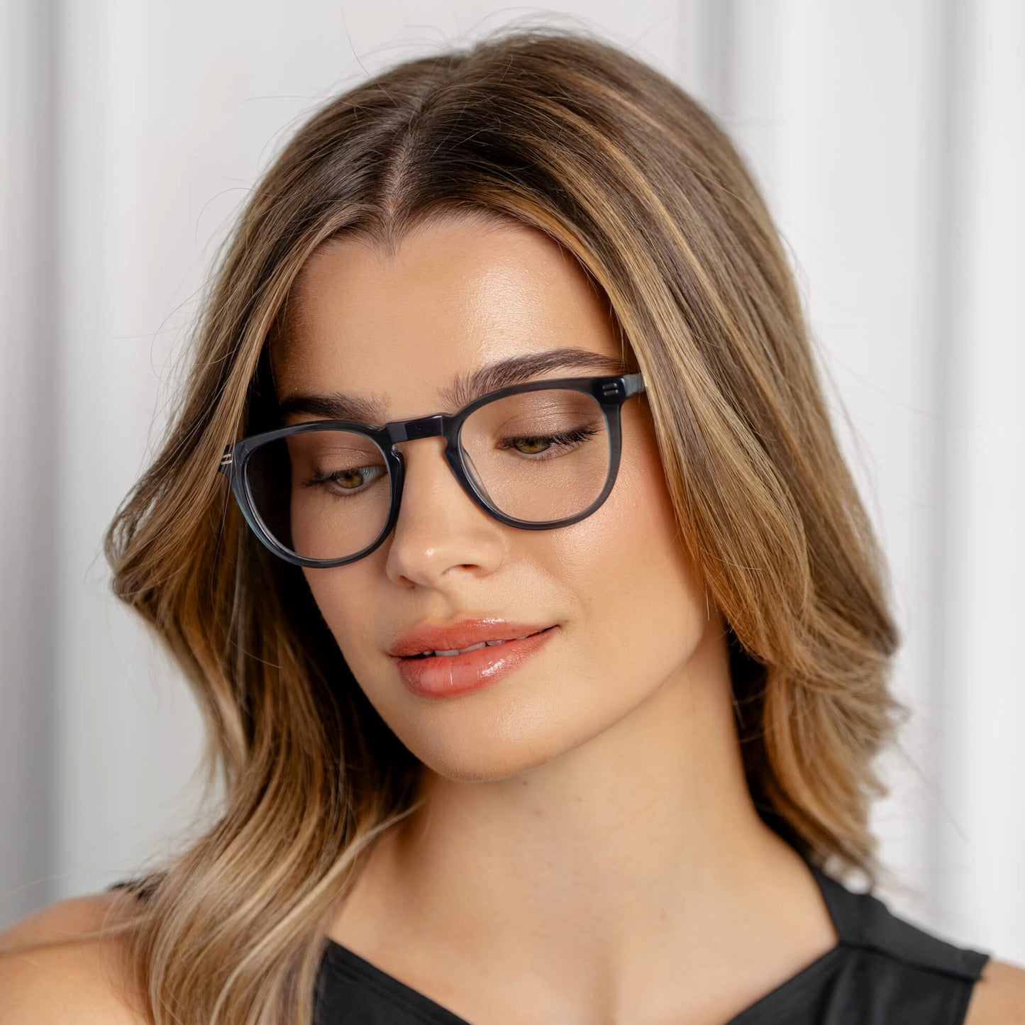 Crystal Steel Blue || Women's Round Eyeglasses with Crystal Steel Blue Acetate Frame and Clear Prescription Lens