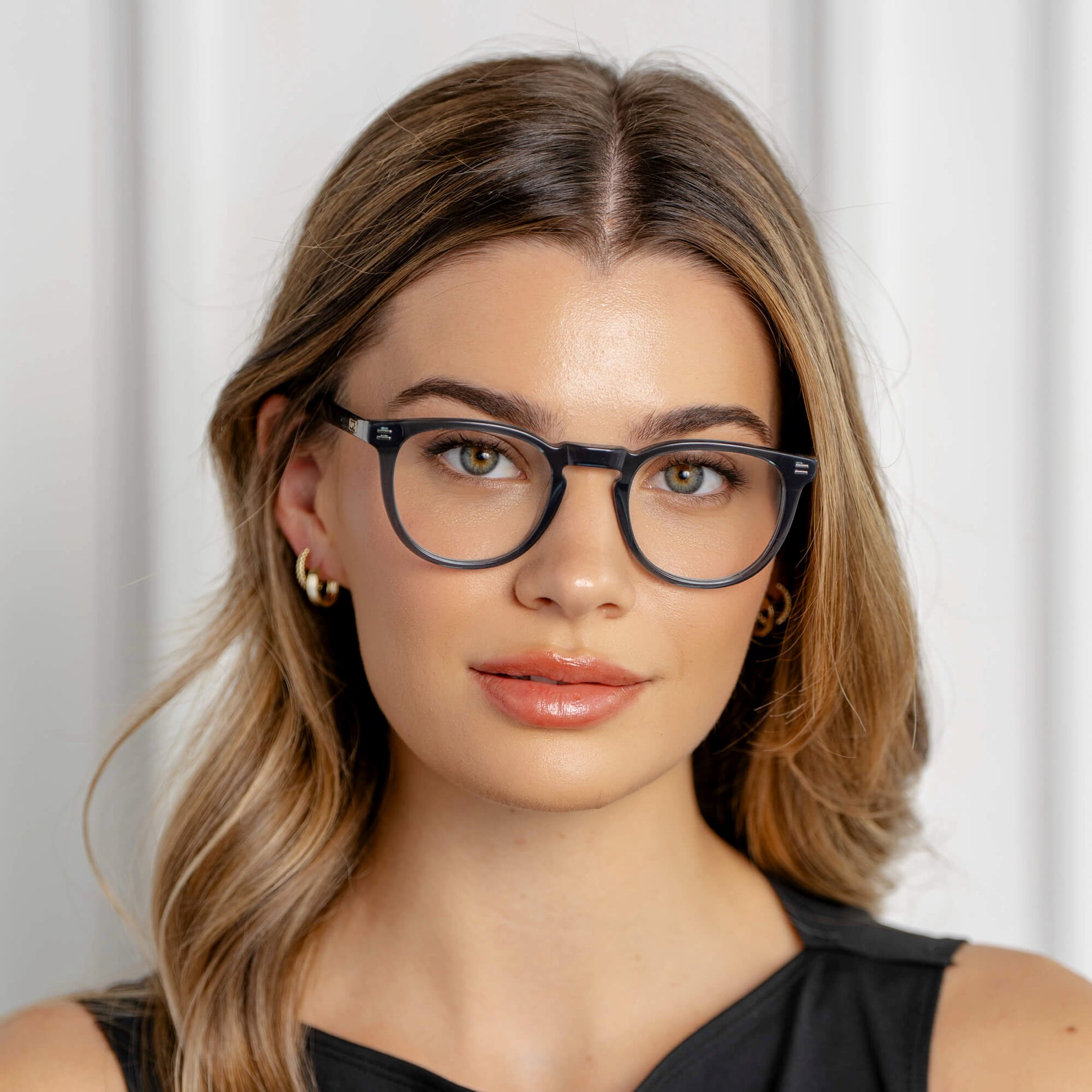 Crystal Steel Blue || Women's Round Eyeglasses with Crystal Steel Blue Acetate Frame and Clear Prescription Lens