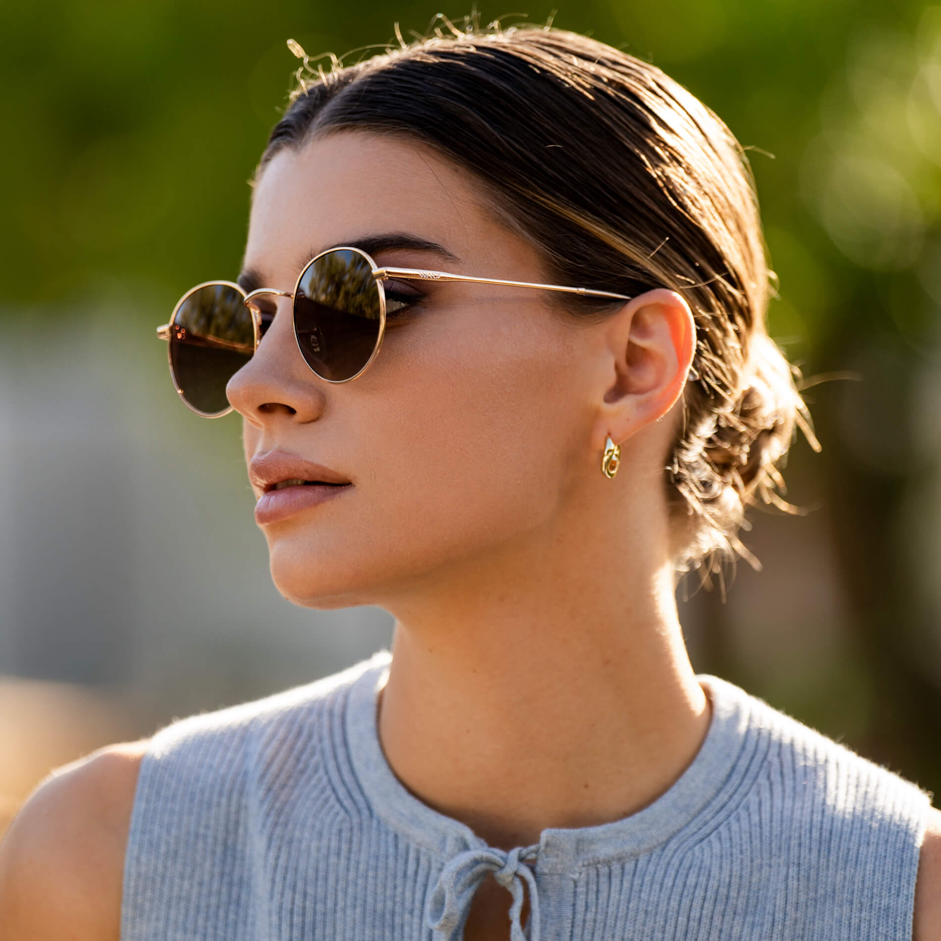 Gold / Brown Gradient Lens || Gold Round Metal Frame Sunglasses with Brown Polarized Lenses
