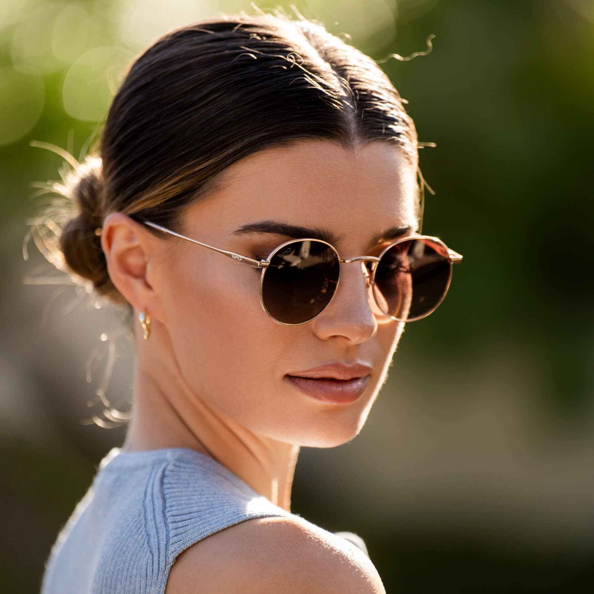 Gold / Brown Gradient Lens || Gold Round Metal Frame Sunglasses with Brown Polarized Lenses