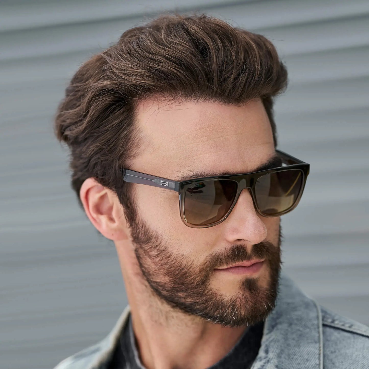 Carbon Champagne / Brown Ochre Lens || Men's Oversized Square Flat-Top Browline Sunglasses with Carbon Champagne Acetate Frame and Brown Ochre Polarized Lens