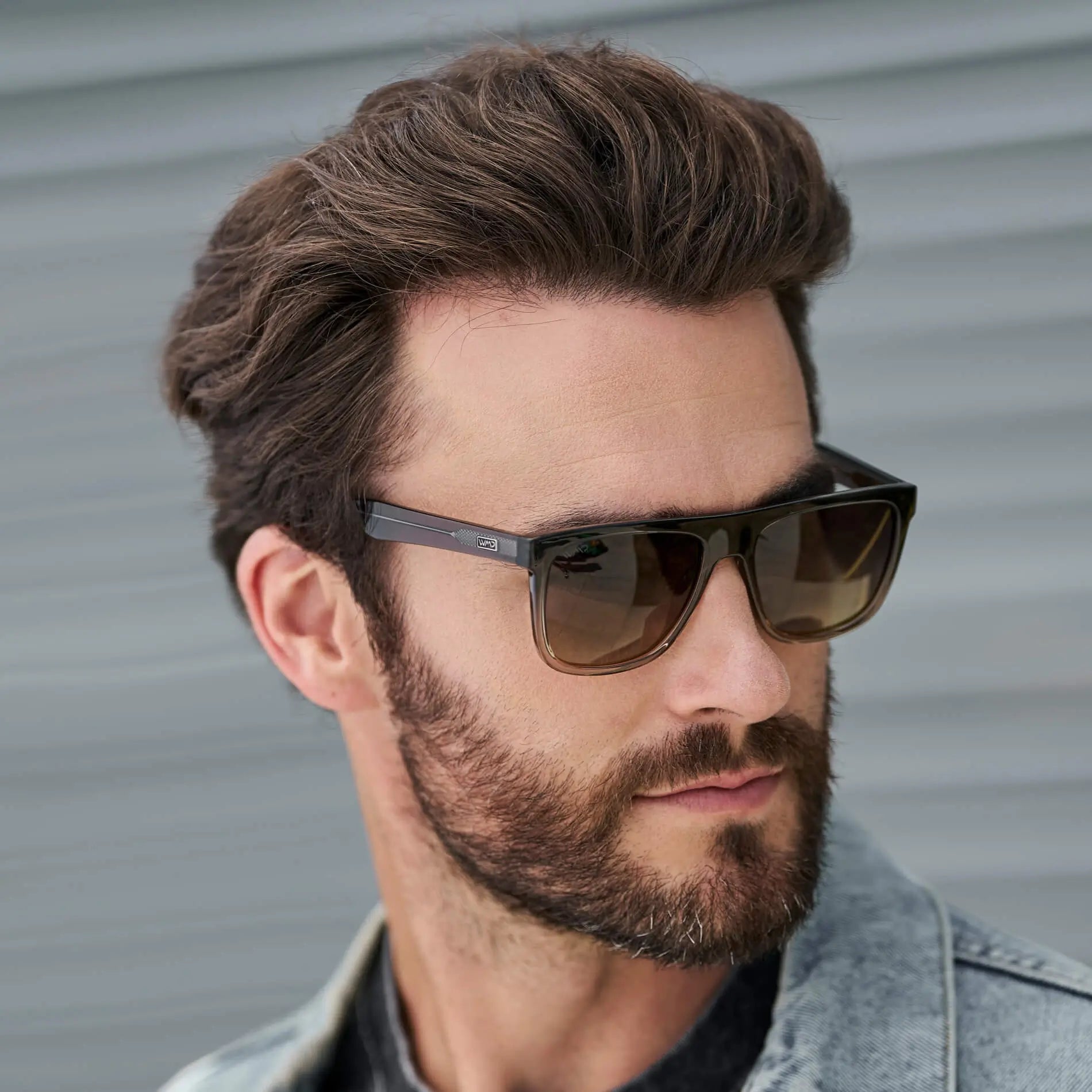 Carbon Champagne / Brown Ochre Lens || Men's Oversized Square Flat-Top Browline Sunglasses with Carbon Champagne Acetate Frame and Brown Ochre Polarized Lens