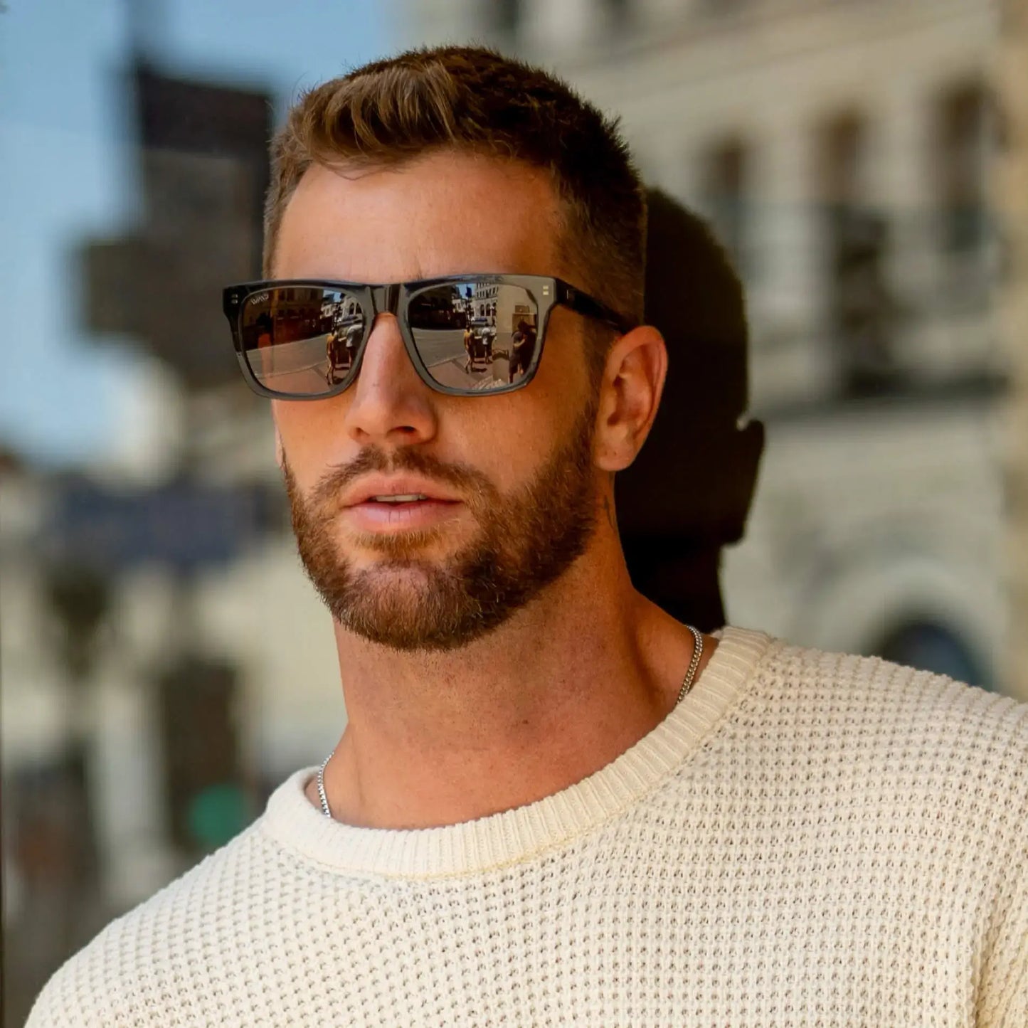 Crystal Carbon Grey / Terracotta Lens || Men's Grey Square Polarized Sunglasses with Terracotta Lenses