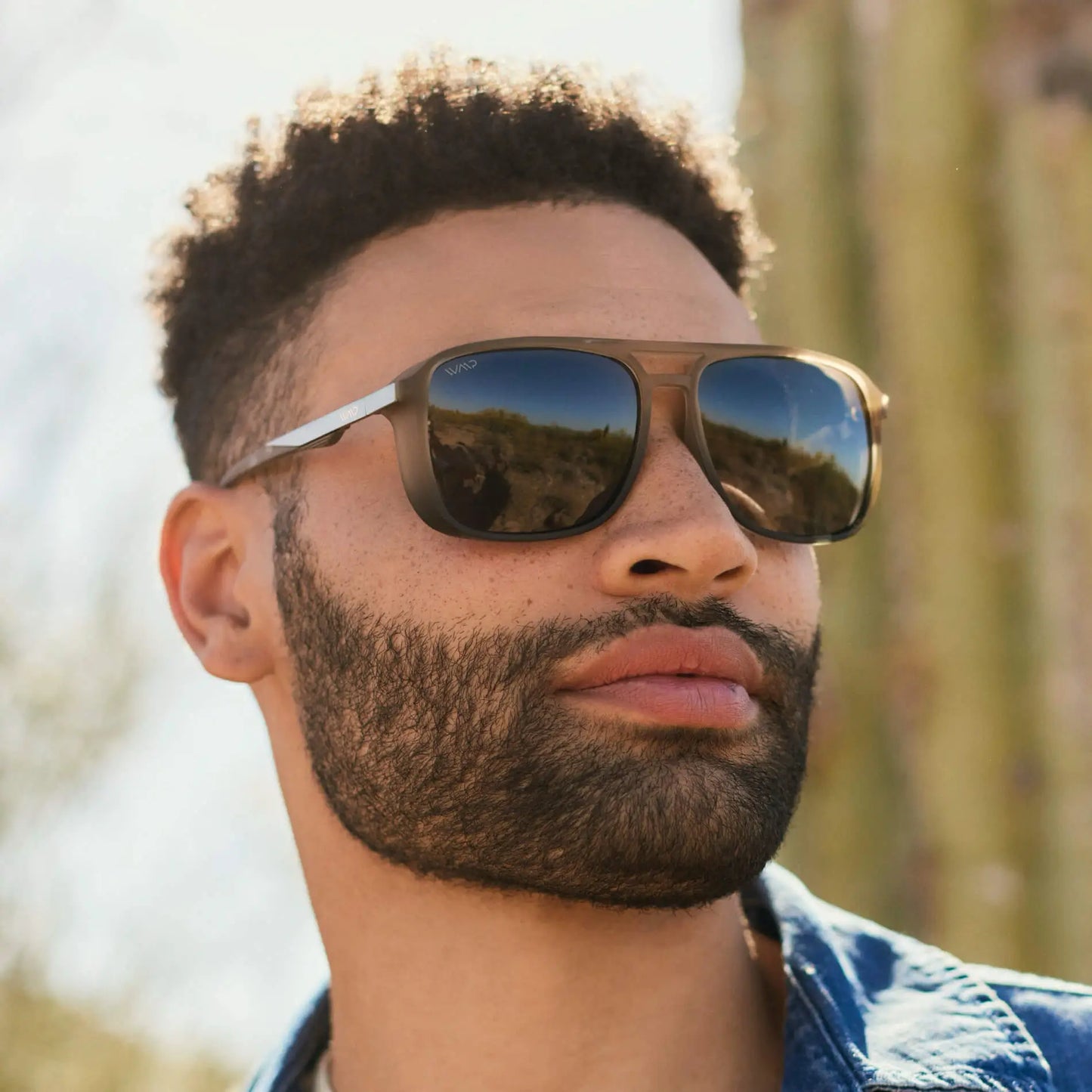 Sand Storm / Black Lens || Taupe Square Aviator Sunglasses with Black Polarized Lenses