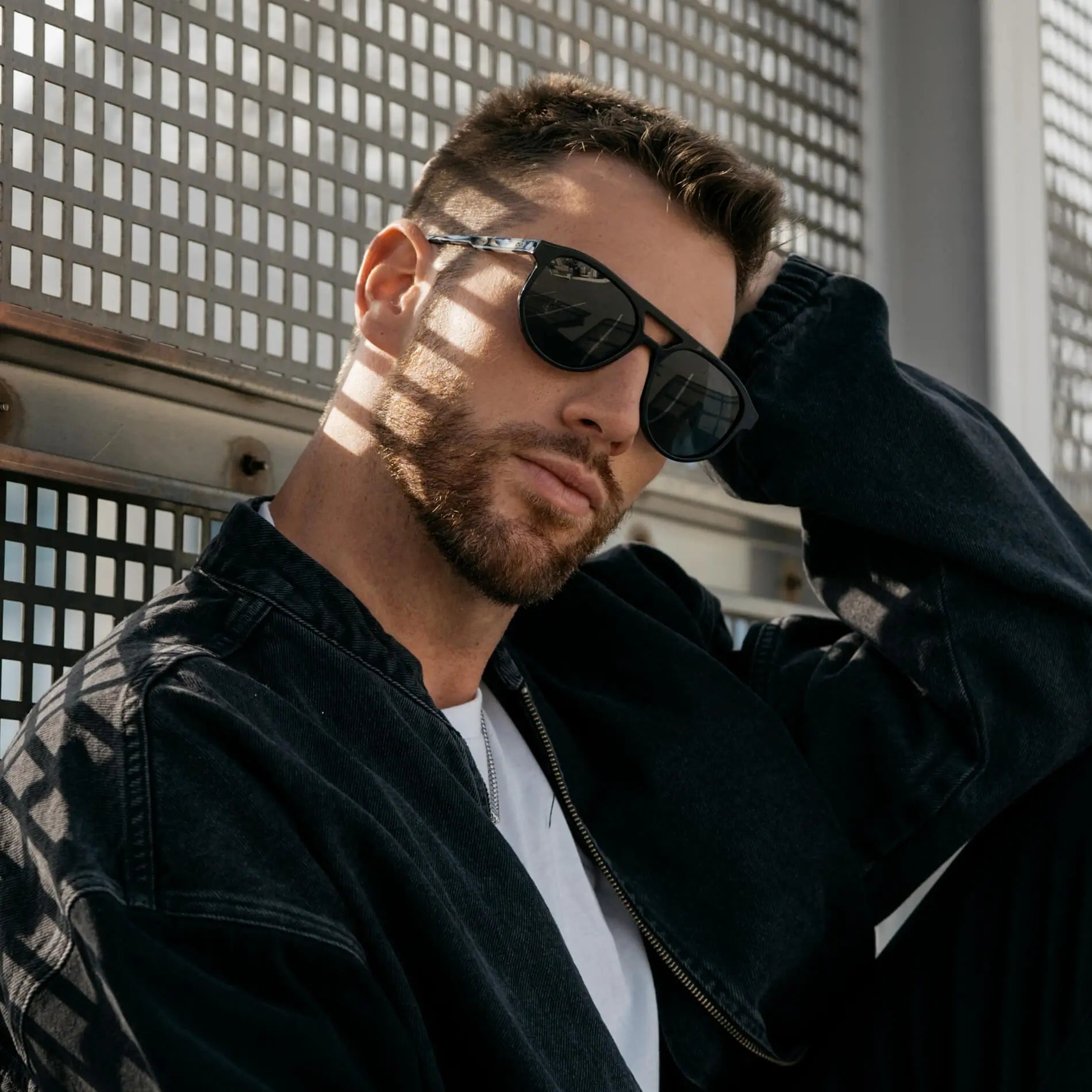 Black Beige Tortoise / Black Lens || Men’s Modern Double Bridge Aviator Black Beige Tortoise Polarized Sunglasses with Black Lenses