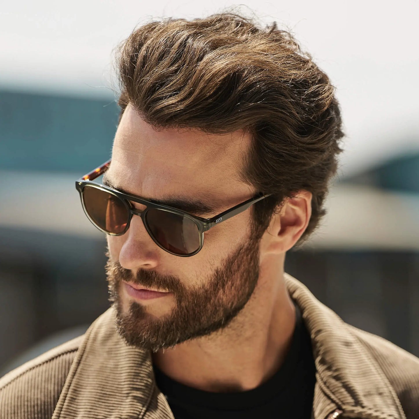 Tortoise Sage / Brown Lens || Men’s Modern Double Bridge Aviator Tortoise Sage Sunglasses with Brown Lenses