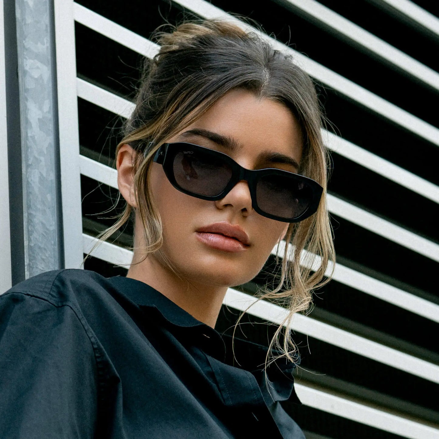 Black / Triple Black Lens || Women's Rectangular Cateye Sunglasses with Black Acetate Frame and Triple Black Polarized Lens