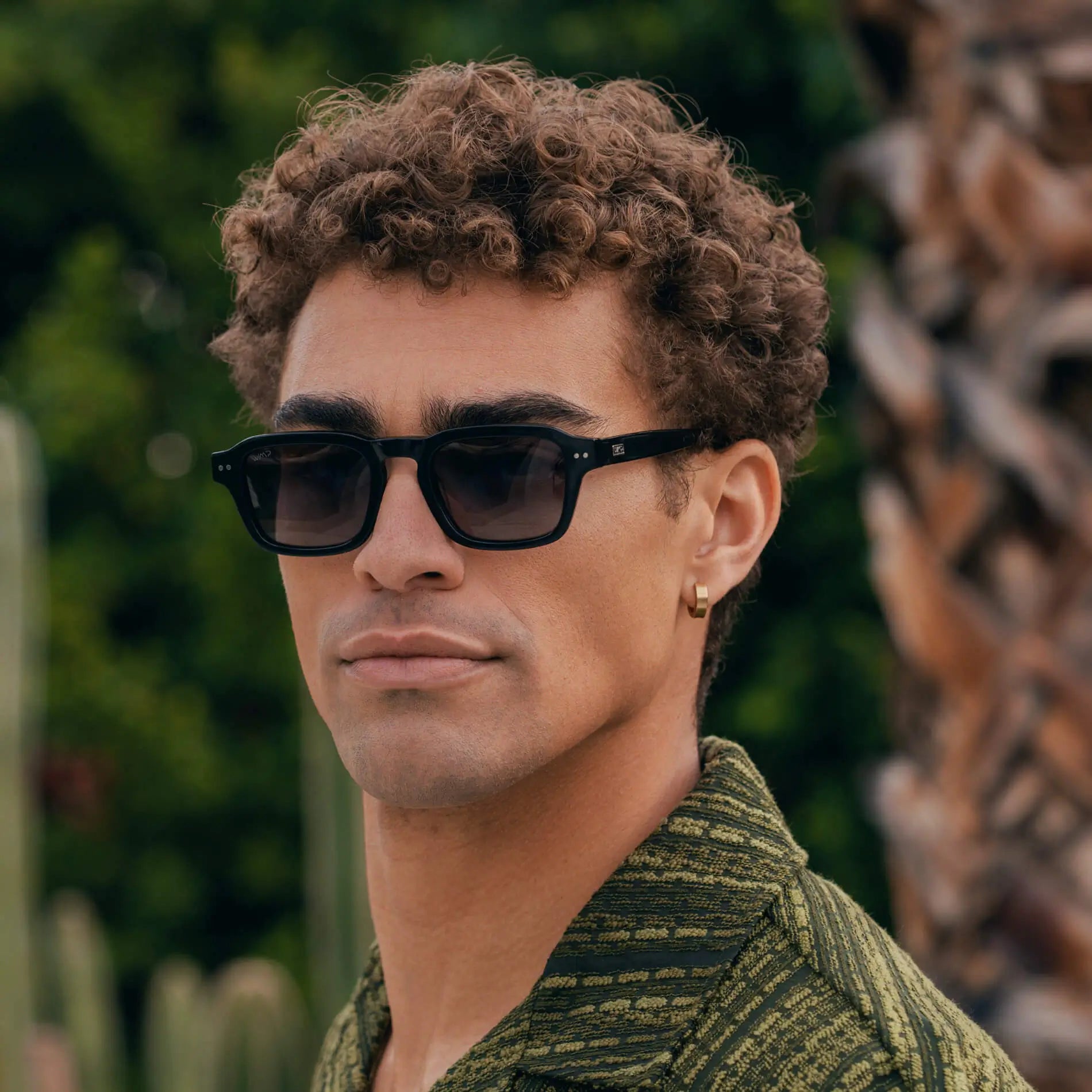 Black / Amber Lens || Men's Rectangular Prescription Sunglasses with Black Acetate Frame and Brown Prescription Lens