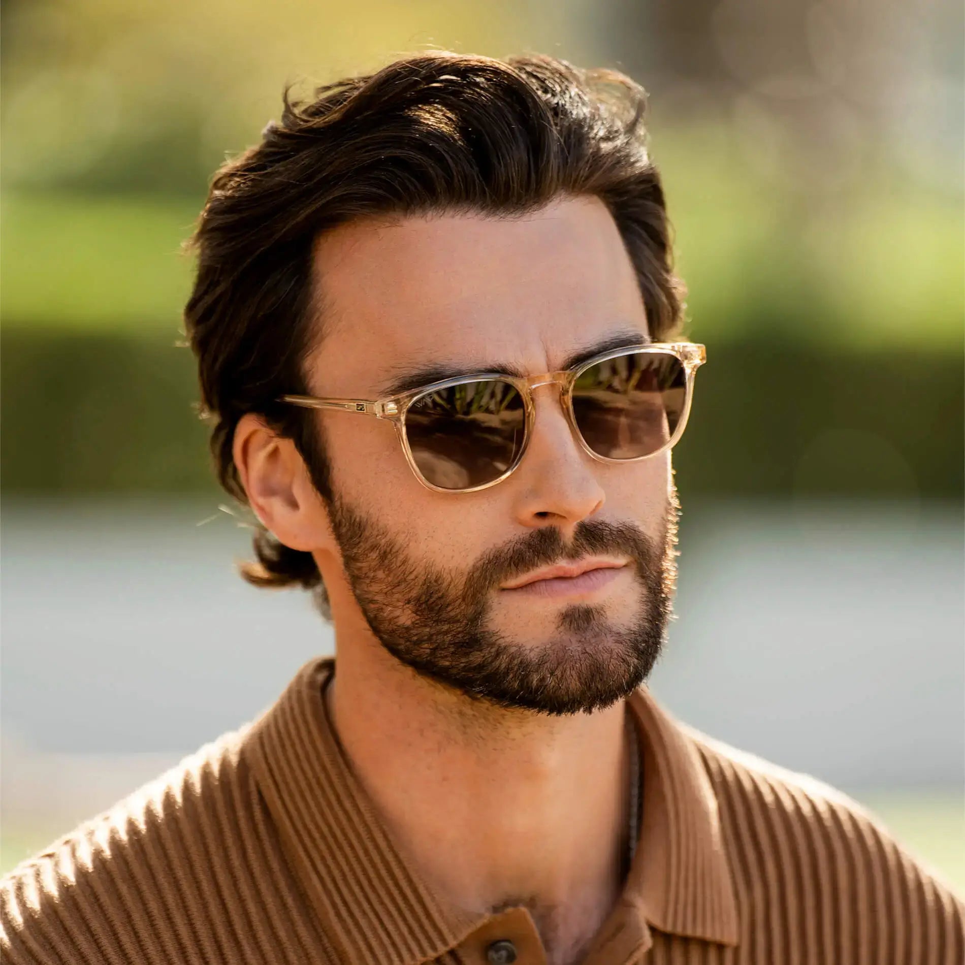 Crystal Sand Brown / Amber || Light Brown Square Frame Prescription Sunglasses with Amber Lenses