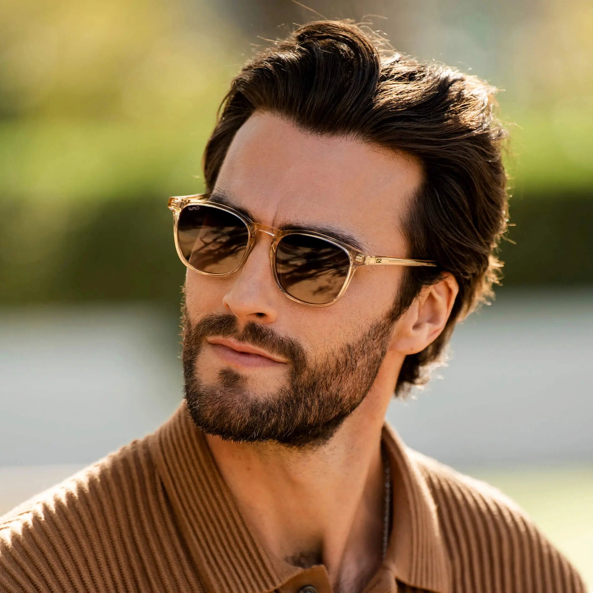 The Desert Kit || Men's Gift Kit including Two Pairs of Brown Acetate Frame Polarized Brown Lens Sunglasses, a stainless steel gunmetal sand cuff bracelet, and a stainless steel and polyester rope braided bracelet in gunmetal and sand