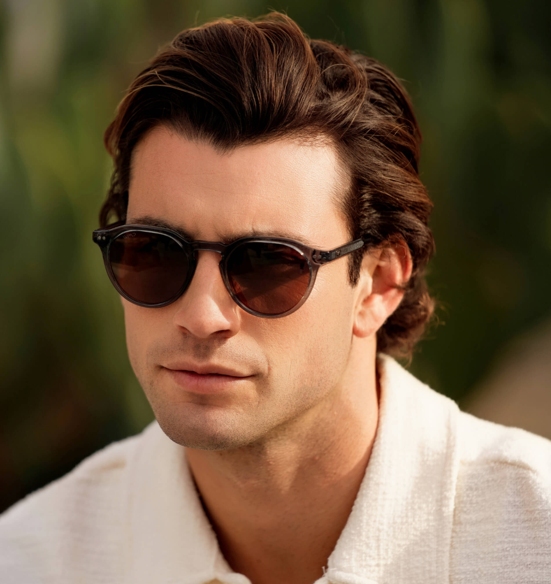 Crystal Stone Blue / Brown Lens || Men's Round Polarized Sunglasses with Blue acetate frame and brown lens