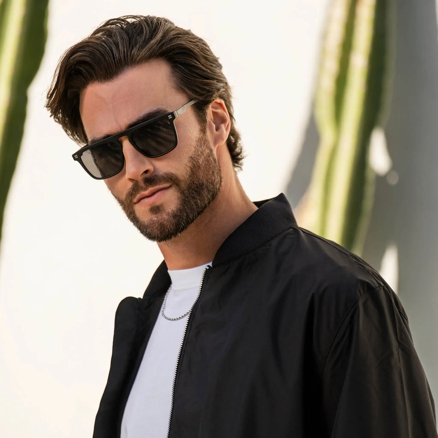 Matte Black / Black Lens || Men's Black Square Sunglasses with Black Polarized Lenses