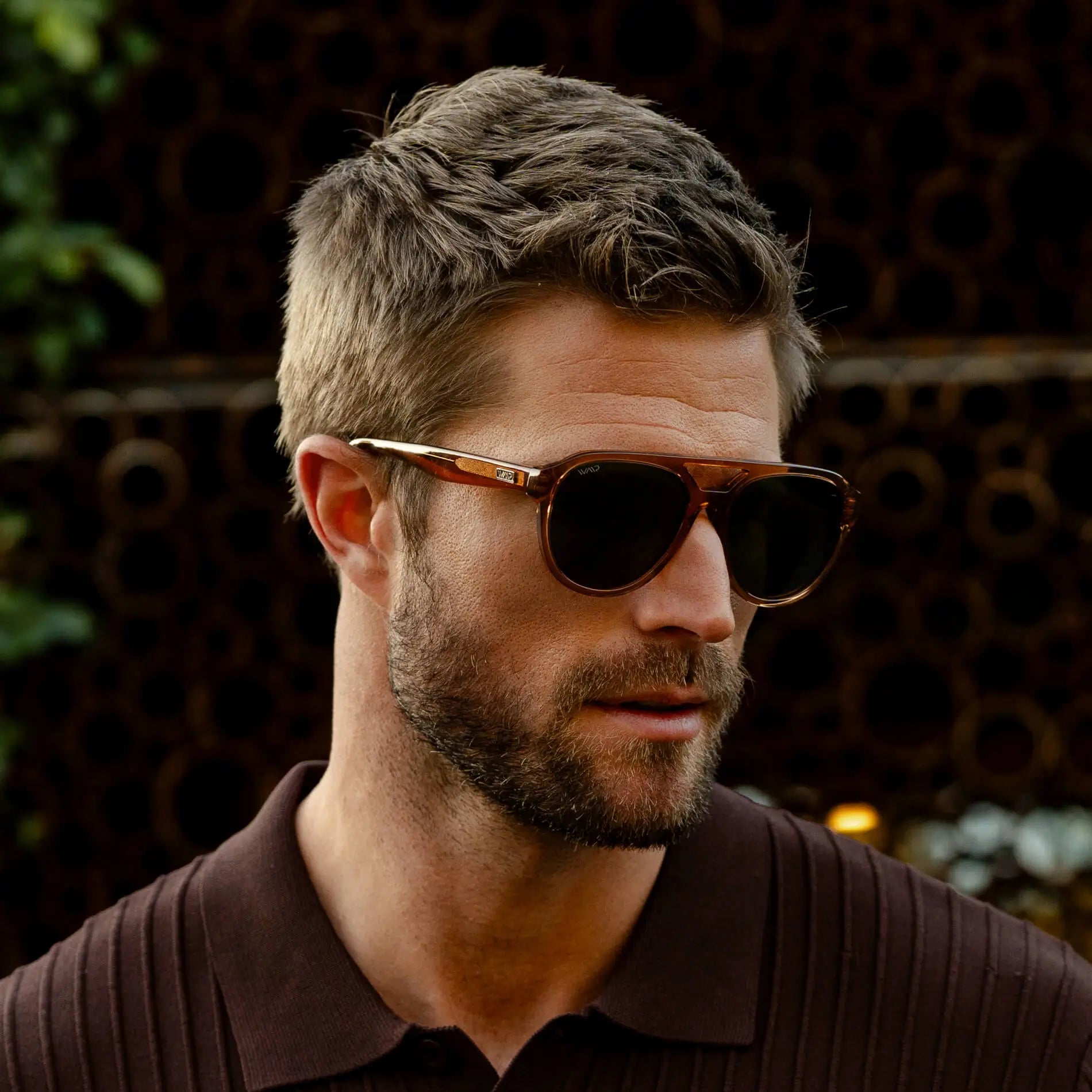 Crystal Copper / Smoke Green Lens || Brown Aviator Frame Sunglasses with Green Polarized Lenses