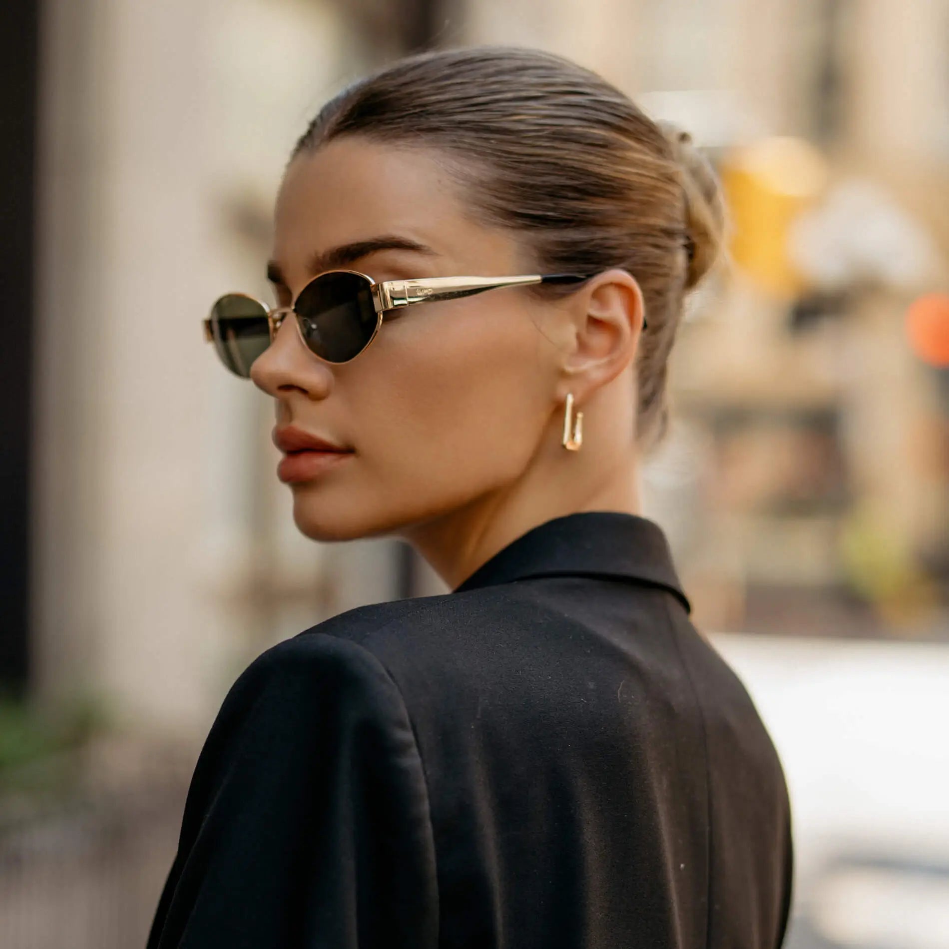 Gold / Smoke Green Lens || Women's Trendy Oval Shape Gold Metal Stainless Steel Sunglasses with Smoke Green Lenses