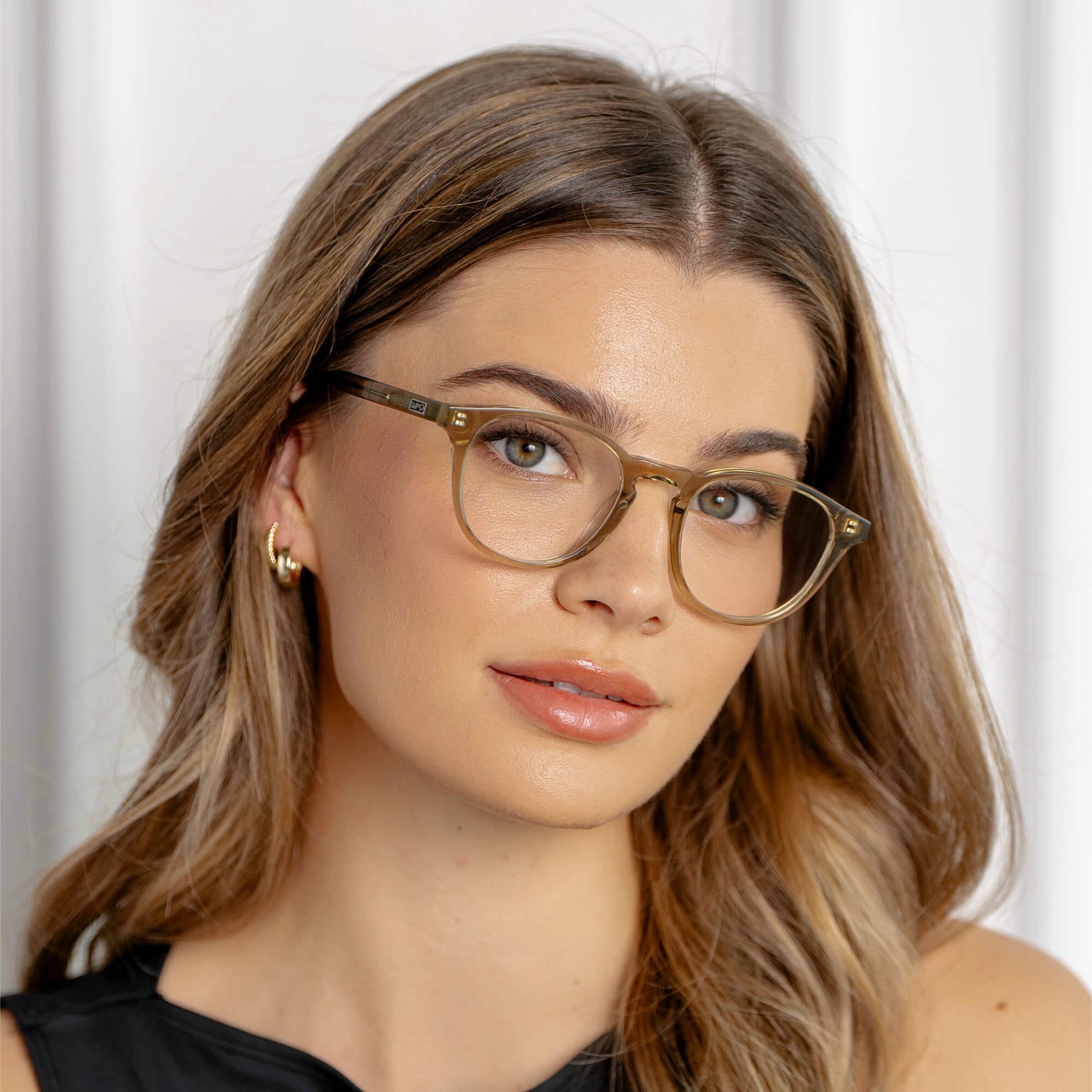 Crystal Moss Green || Unisex Round Blue Light Blocking Glasses with Crystal Moss Green Acetate Frame and Clear Lens