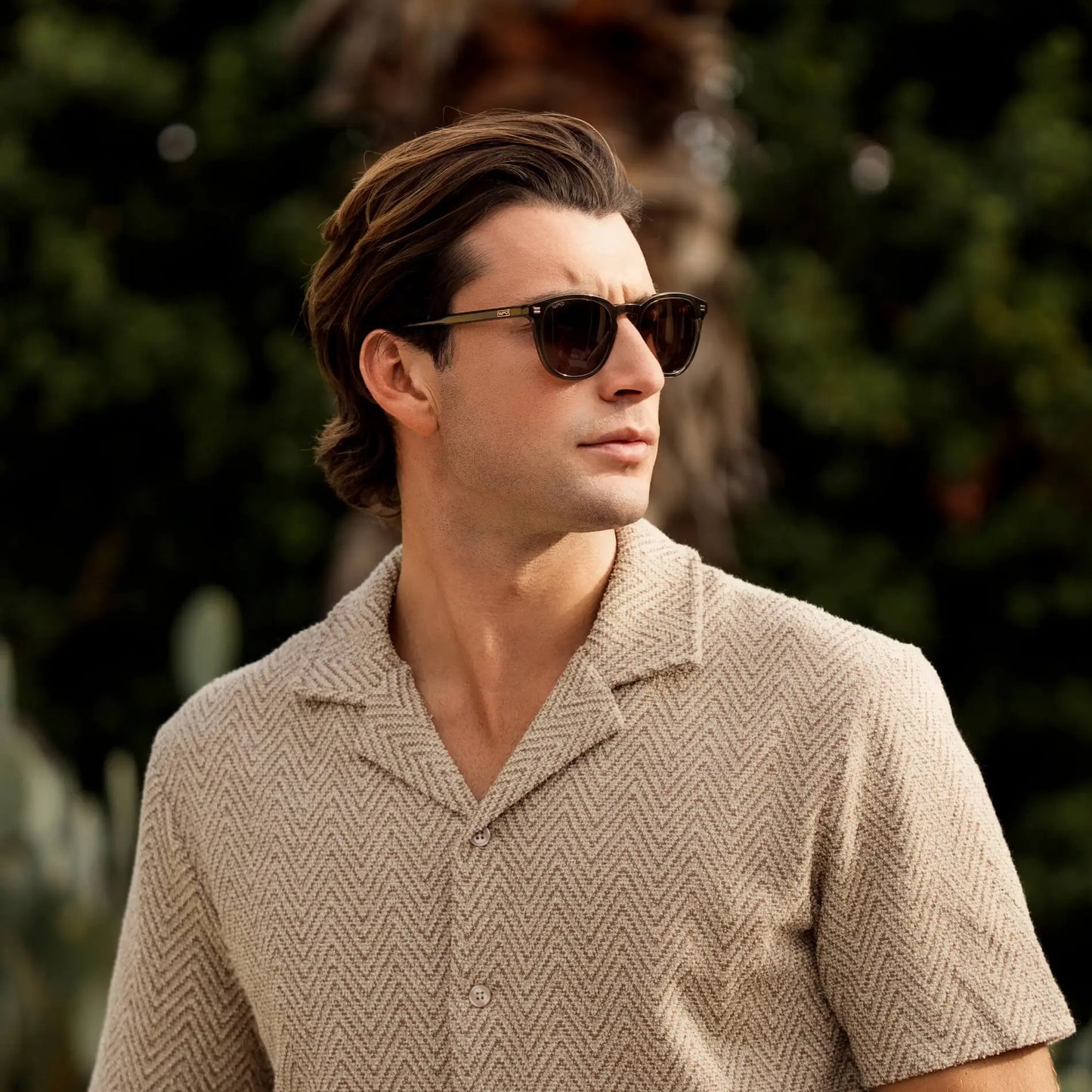 Dark Moss Green / Brown Lens || Men's Rounded Oval Polarized Sunglasses with Green Acetate Frame and Brown Lens