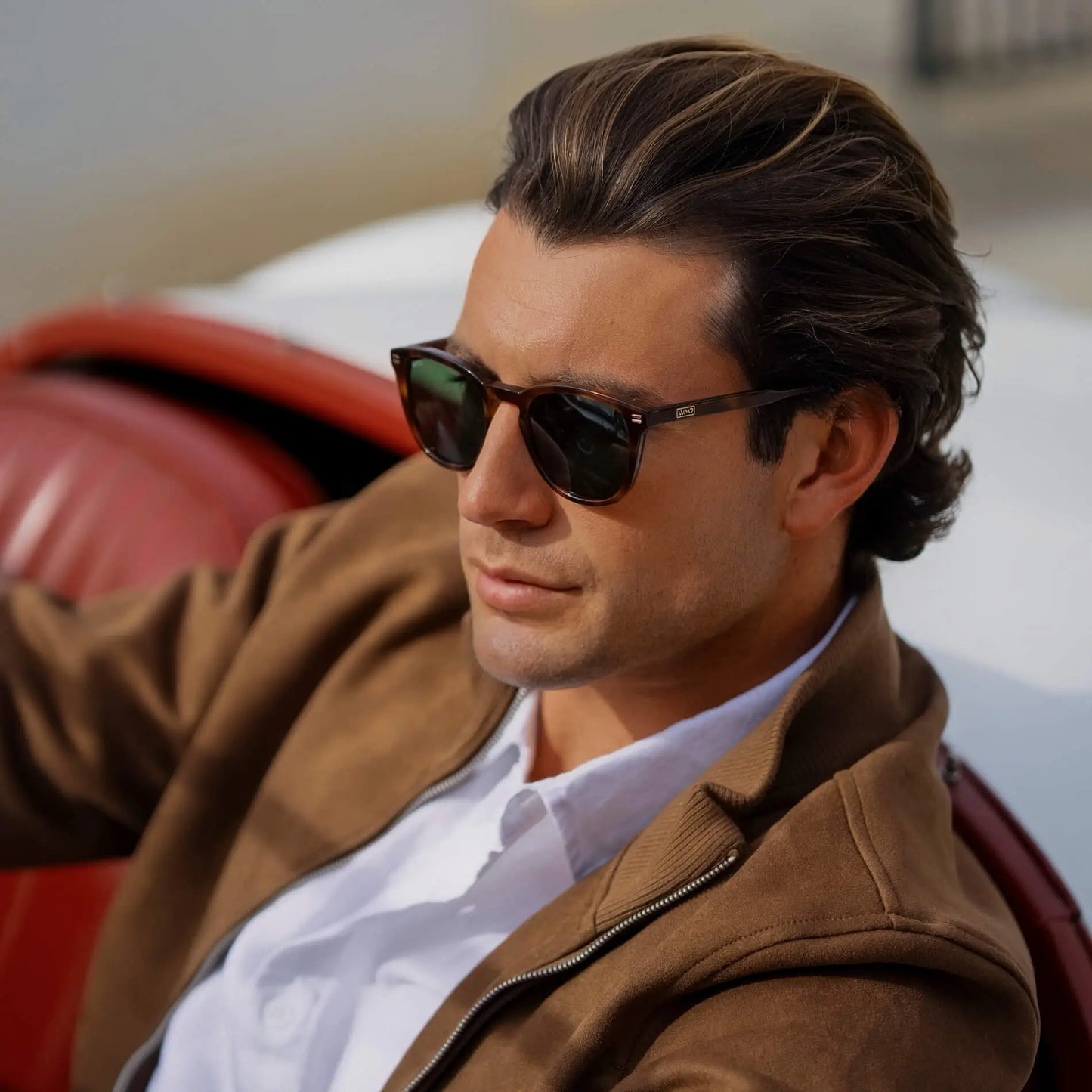 Havana Tortoise / Smoke Green Lens || Men's Rounded Oval Polarized Sunglasses with Tortoise Acetate Frame and Smoke Green Lens