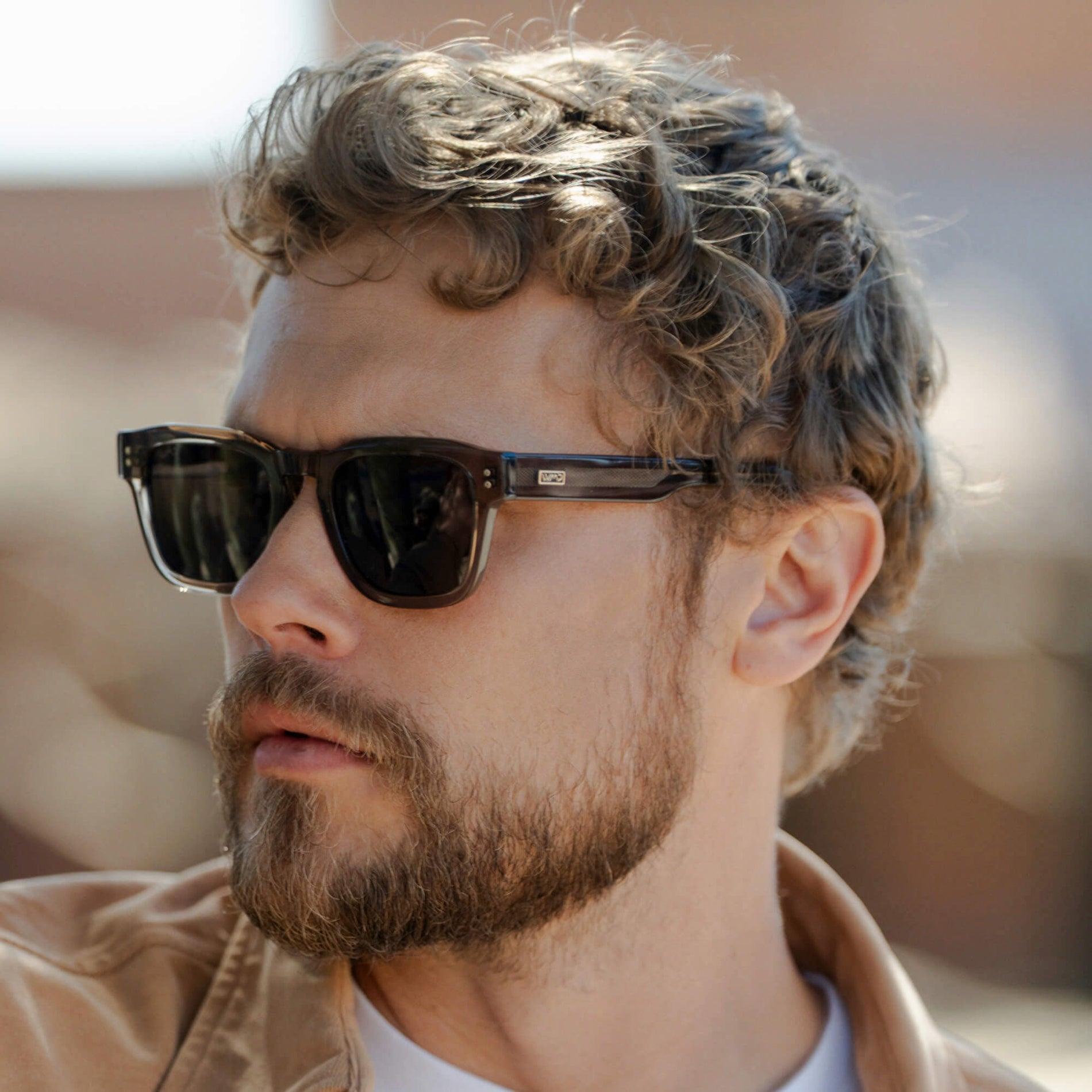 Crystal Gunmetal / Dark Brown Lens || Men's Geometric Rectangular Sunglasses with Crystal Gunmetal Acetate Frame and Dark Brown Polarized Lens