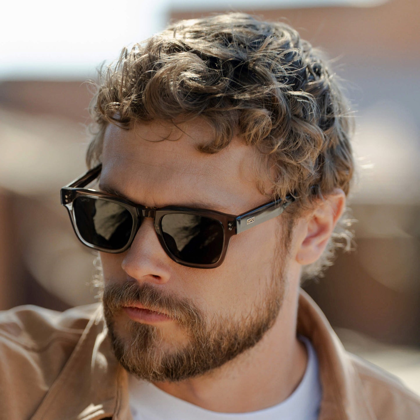 Crystal Gunmetal / Dark Brown Lens || Men's Geometric Rectangular Sunglasses with Crystal Gunmetal Acetate Frame and Dark Brown Polarized Lens
