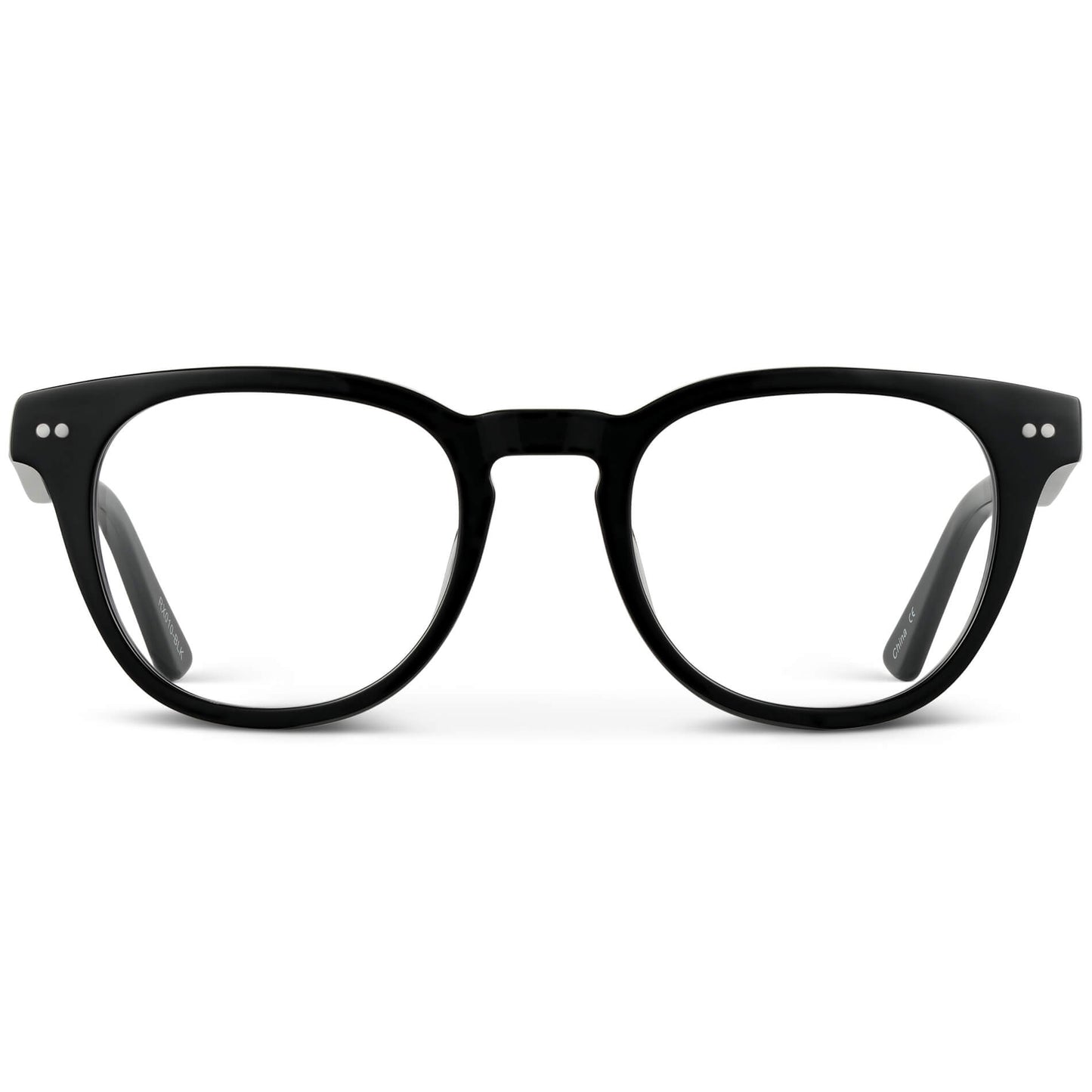 Black || Women's Black Acetate round frame with clear prescription lens