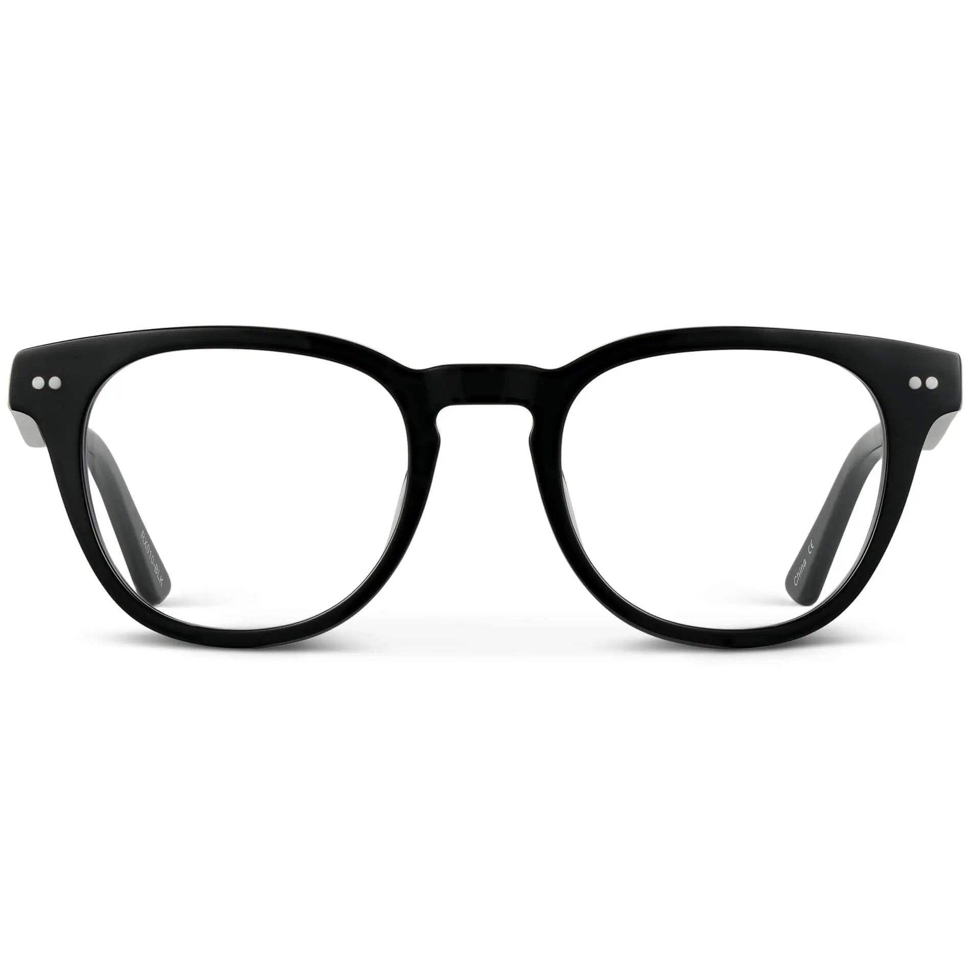 Black || Women's Black Acetate Round frame with Clear Prescription Lens on a white background