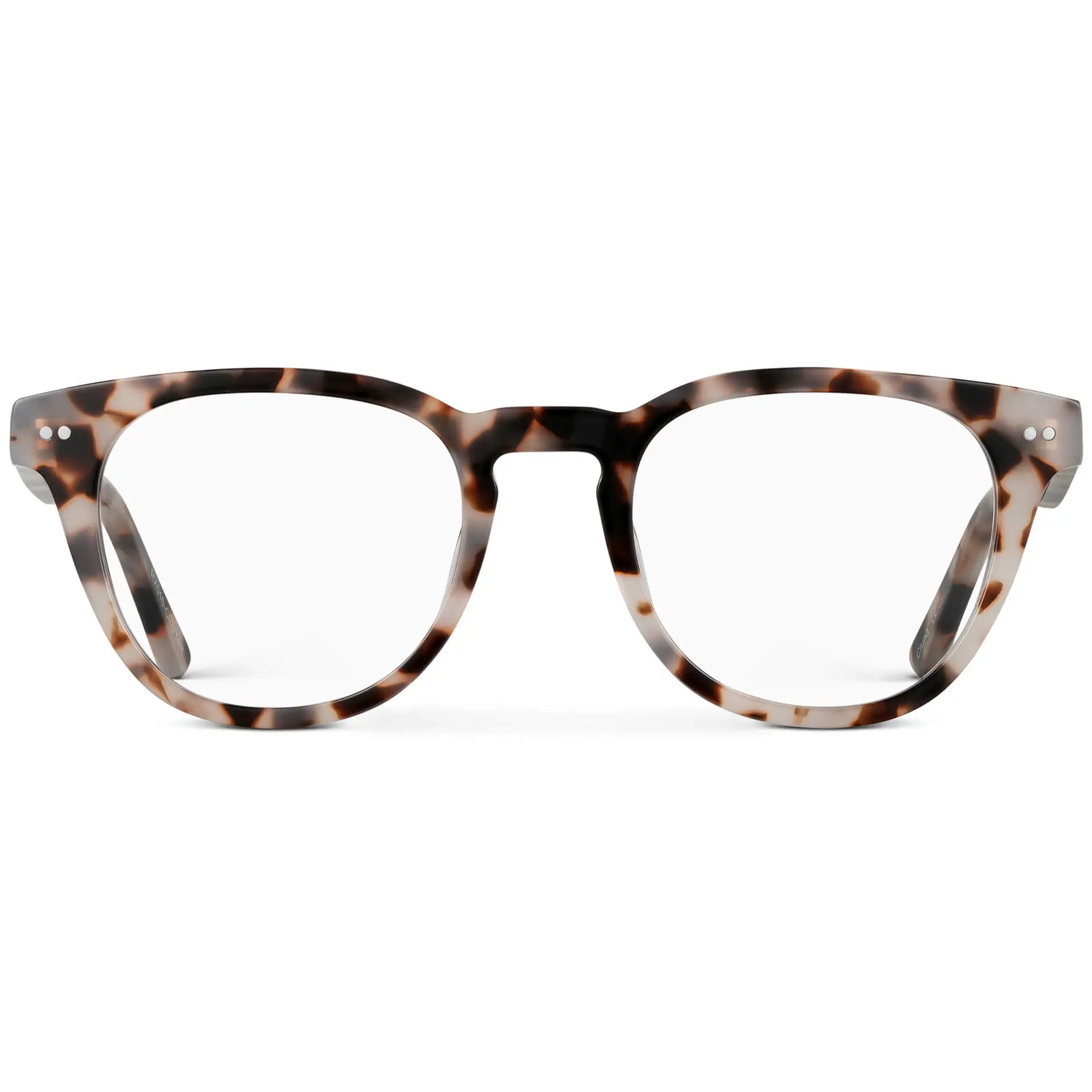 Blush Pink Tortoise || Women's Blush Pink Tortoise Acetate Round Frame with Clear Prescription Lens on a white background