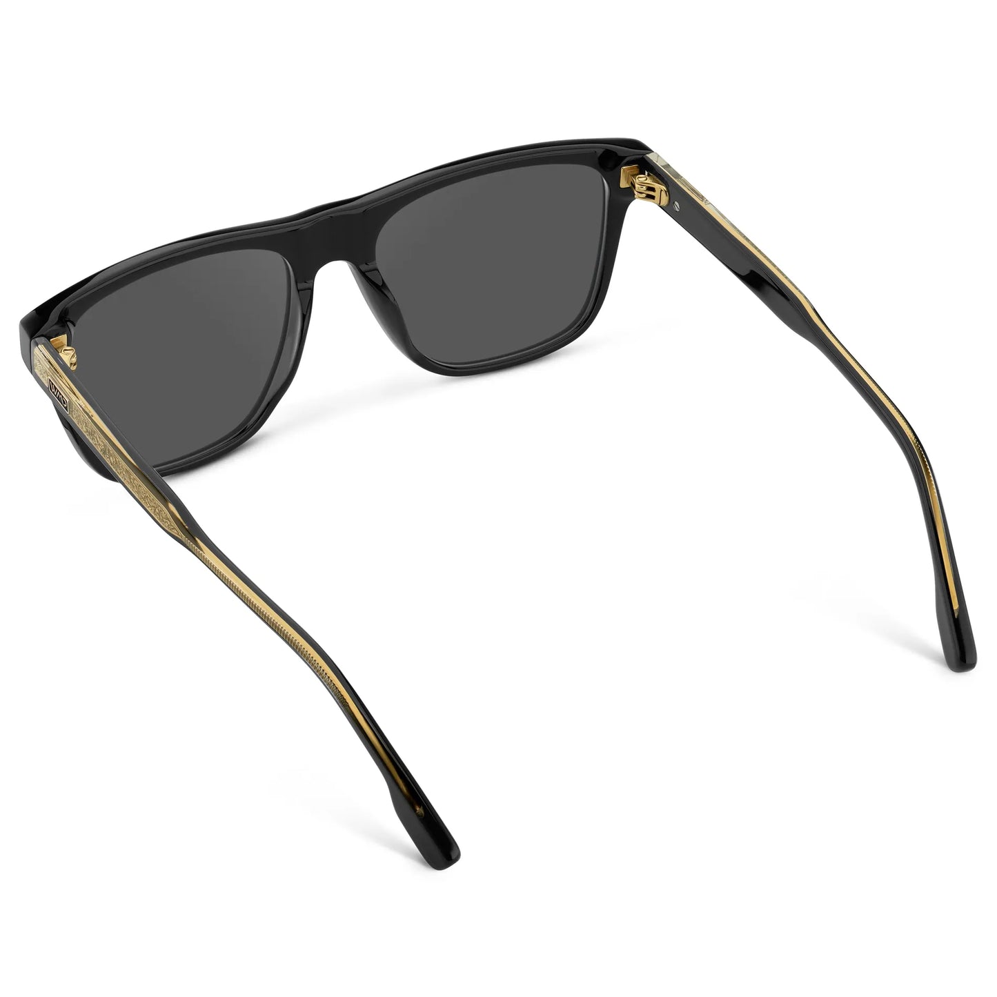 Black / Grey || Back view of Men's Rectangular Prescription Sunglasses with Black Frame and Grey Lens on a white background