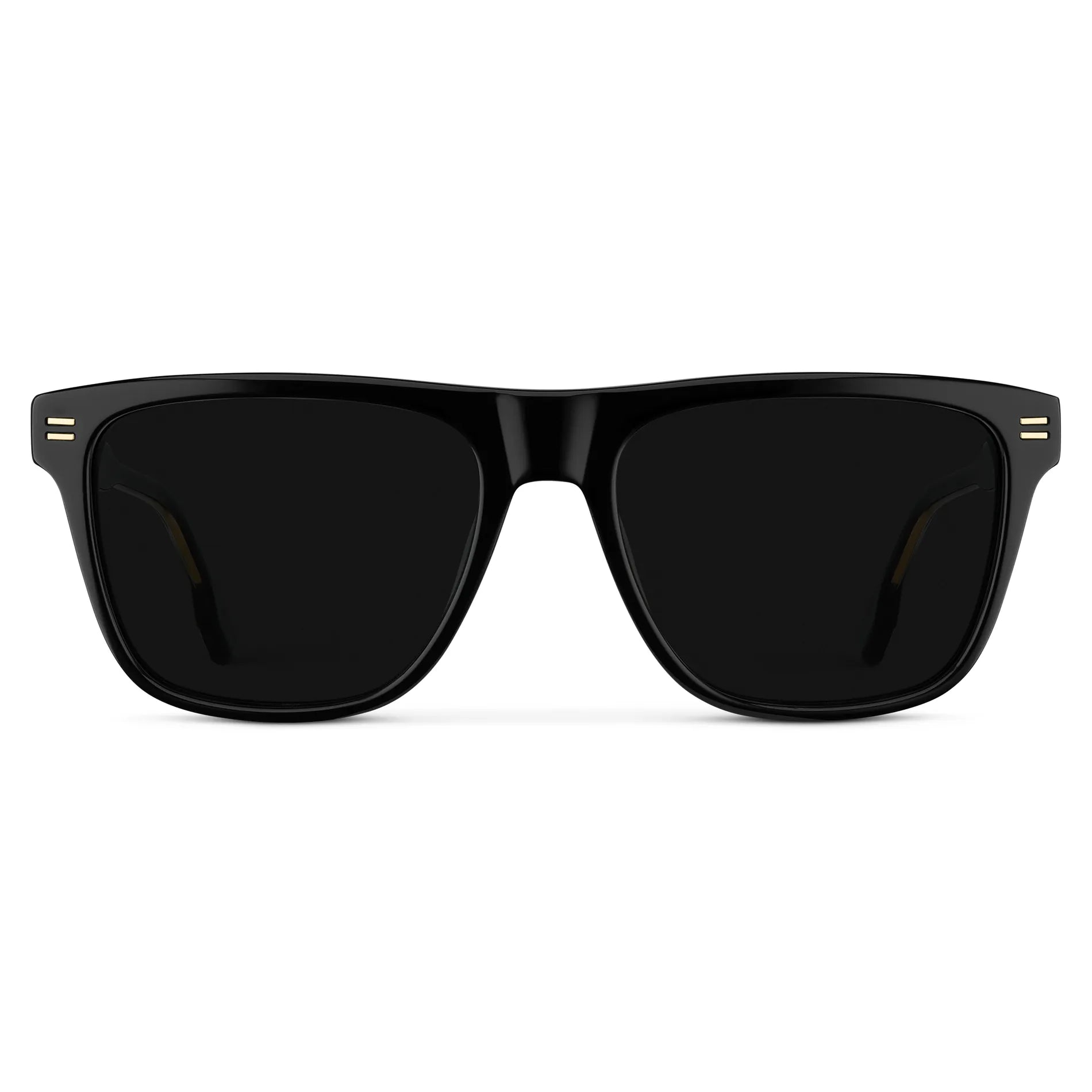 Black / Triple Black Lens || Front view of Men's Rectangular Polarized Sunglasses with Black Frame and Black Lens on a white background