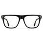 Black || Front view of Men's Rectangular Prescription Eyeglasses with Black Frame and Clear Lens on a white background