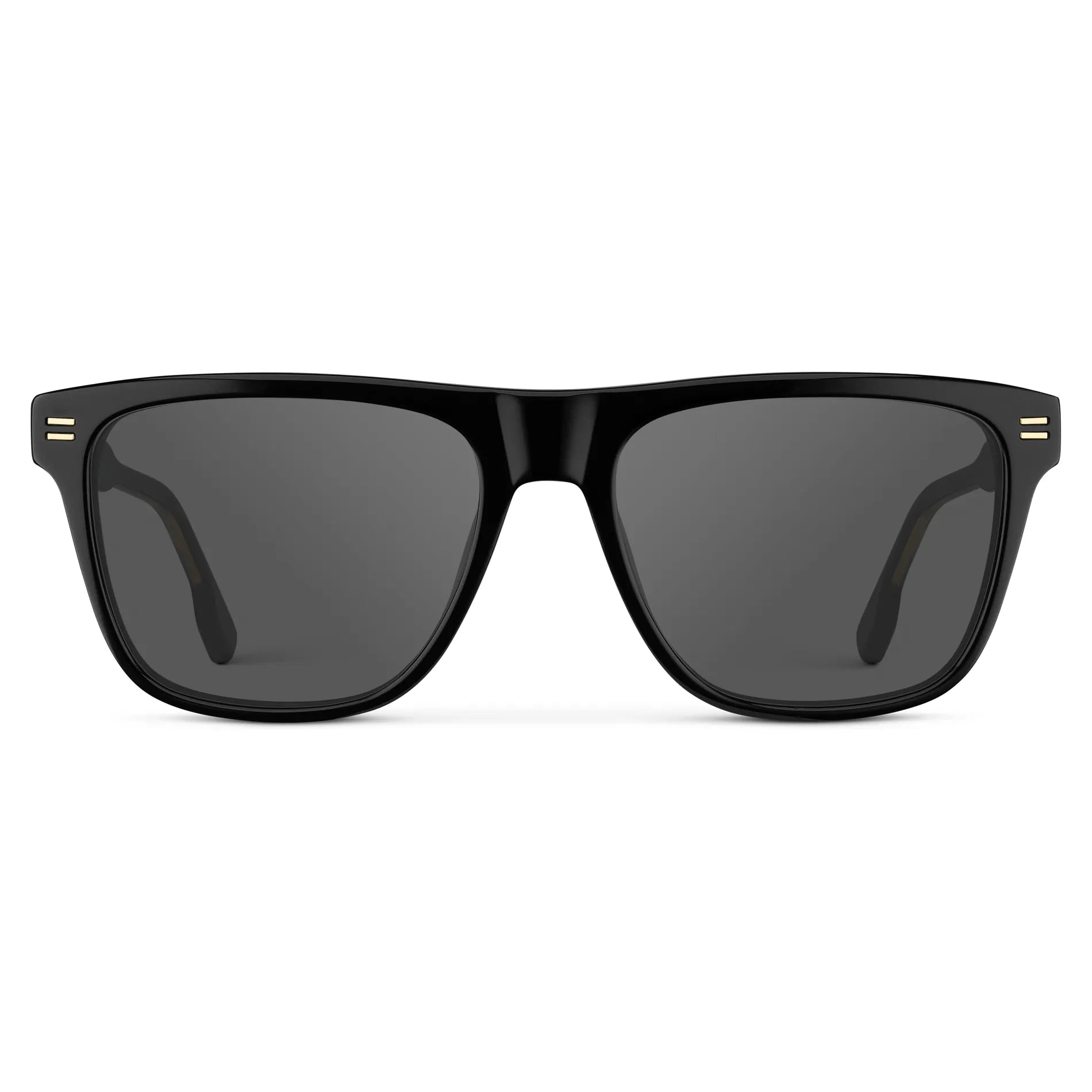 Black / Grey || Front view of Men's Rectangular Prescription Sunglasses with Black Frame and Grey Lens on a white background