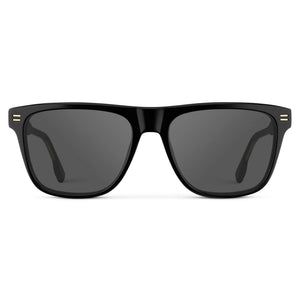 Black / Grey || Front view of Men's Rectangular Prescription Sunglasses with Black Frame and Grey Lens on a white background