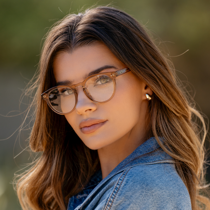 Light Crystal Brown || Brown Round Frame Prescription Glasses with Clear Lenses