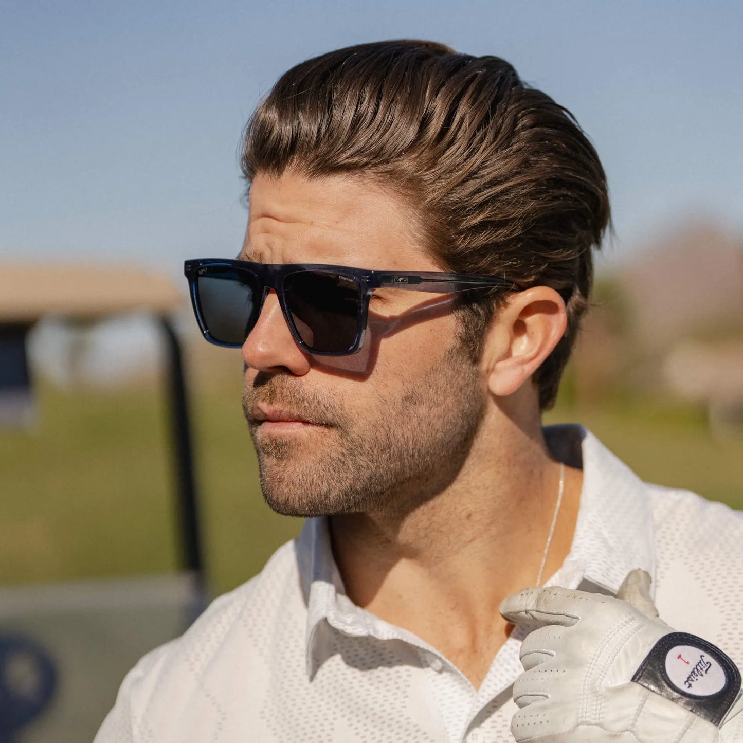 Indigo Blue Grain / Black Lens || Blue Rectangle Frame Sunglasses with Black Polarized Lenses