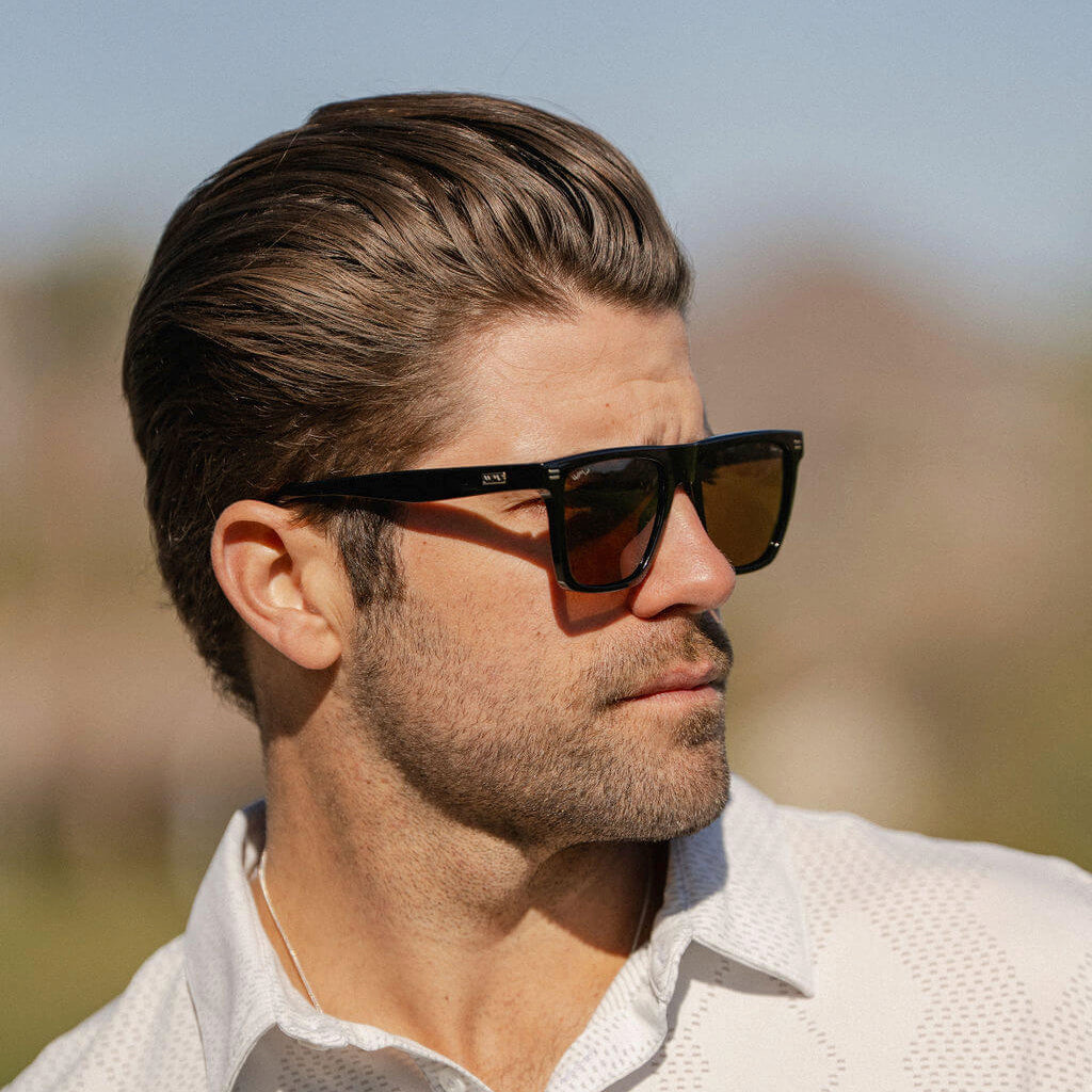 Black / Brown Lens || Black Rectangle Frame Sunglasses with Brown Polarized Lenses