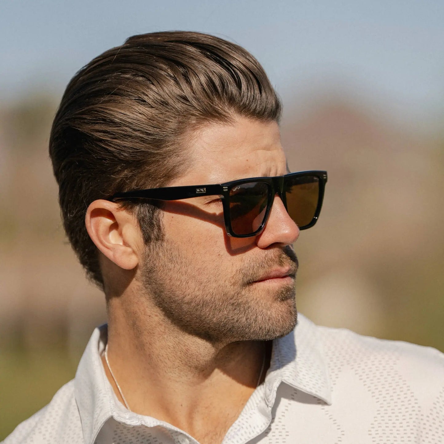 Black / Brown Lens || Black Rectangle Frame Sunglasses with Brown Polarized Lenses