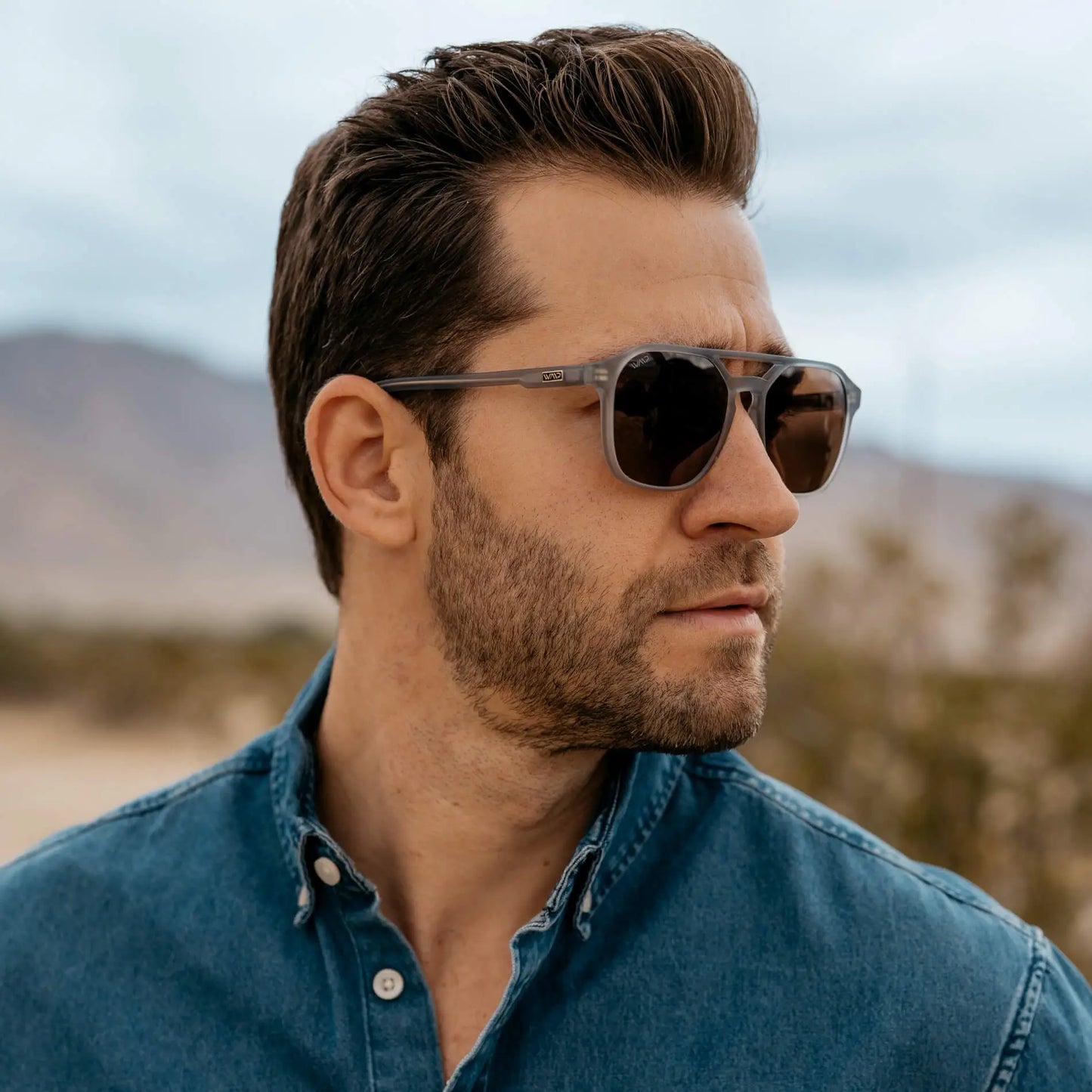 Moonrock Grey / Brown Lens || Modern Square Double Bridge Aviator Sunglasses with Brown Polarized Lenses