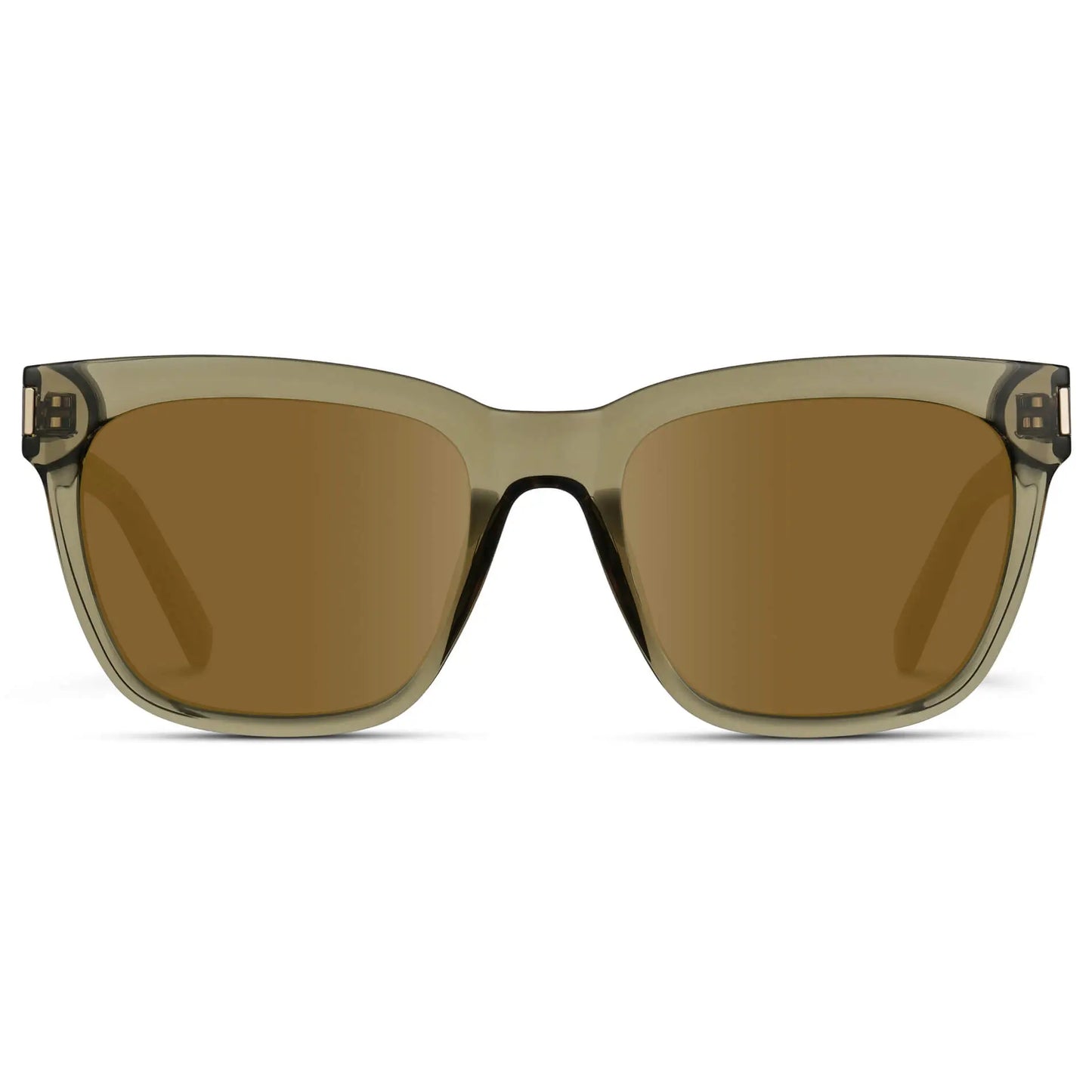 Crystal Moss Green / Amber || Women's Oversized Square Prescription Sunglasses with Green Frame and Brown Lenses on a white background