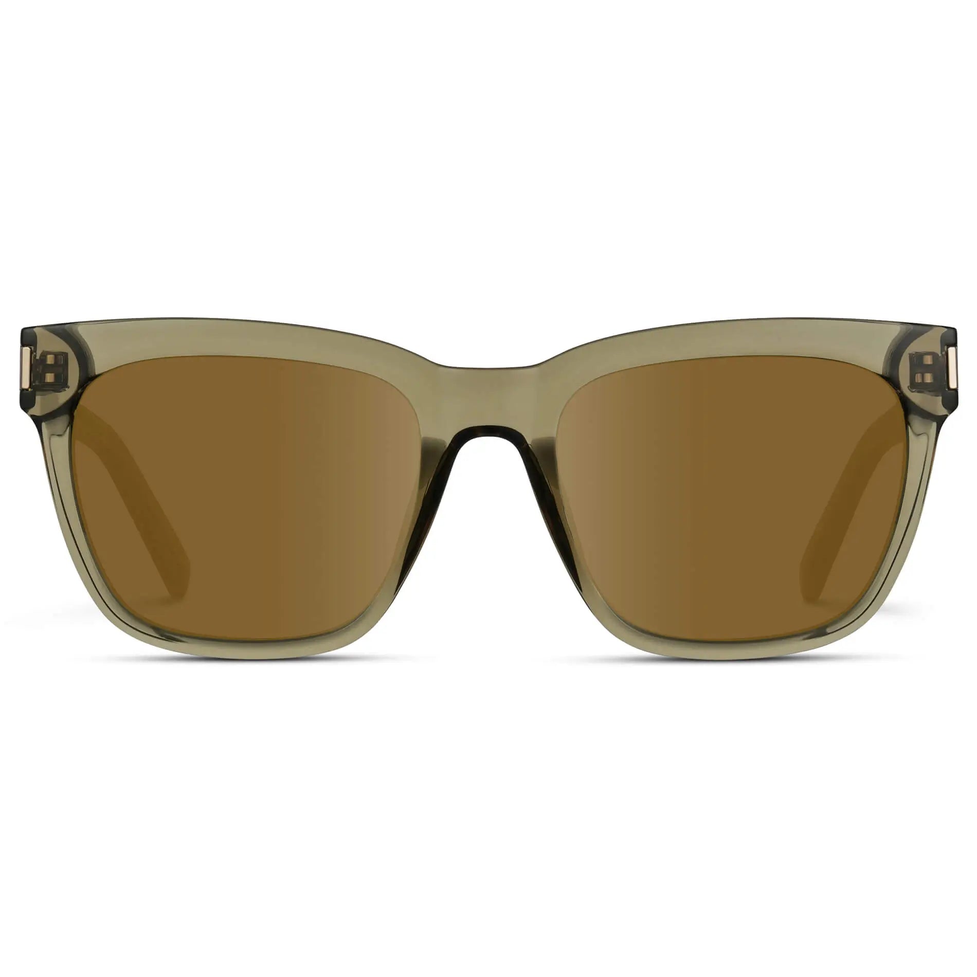 Crystal Moss Green / Amber || Women's Oversized Square Prescription Sunglasses with Green Frame and Brown Lenses on a white background