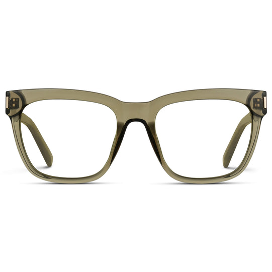 Crystal Moss Green || Square Prescription Frames with Clear Lenses 
