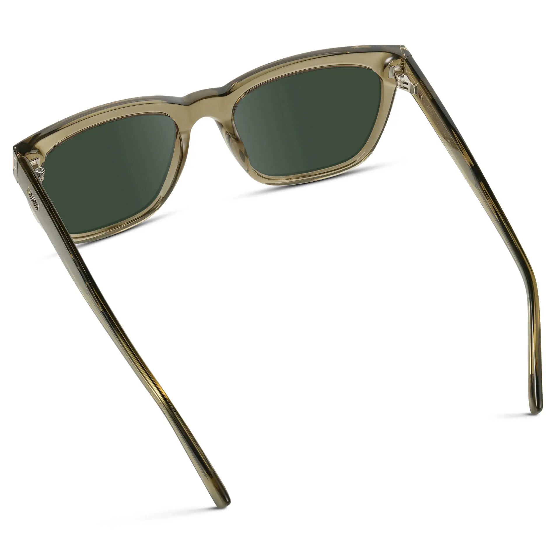 Crystal Moss Green / G15 || Back view of Women's Oversized Square Prescription Sunglasses with Green Frame and Green Lenses on a white background