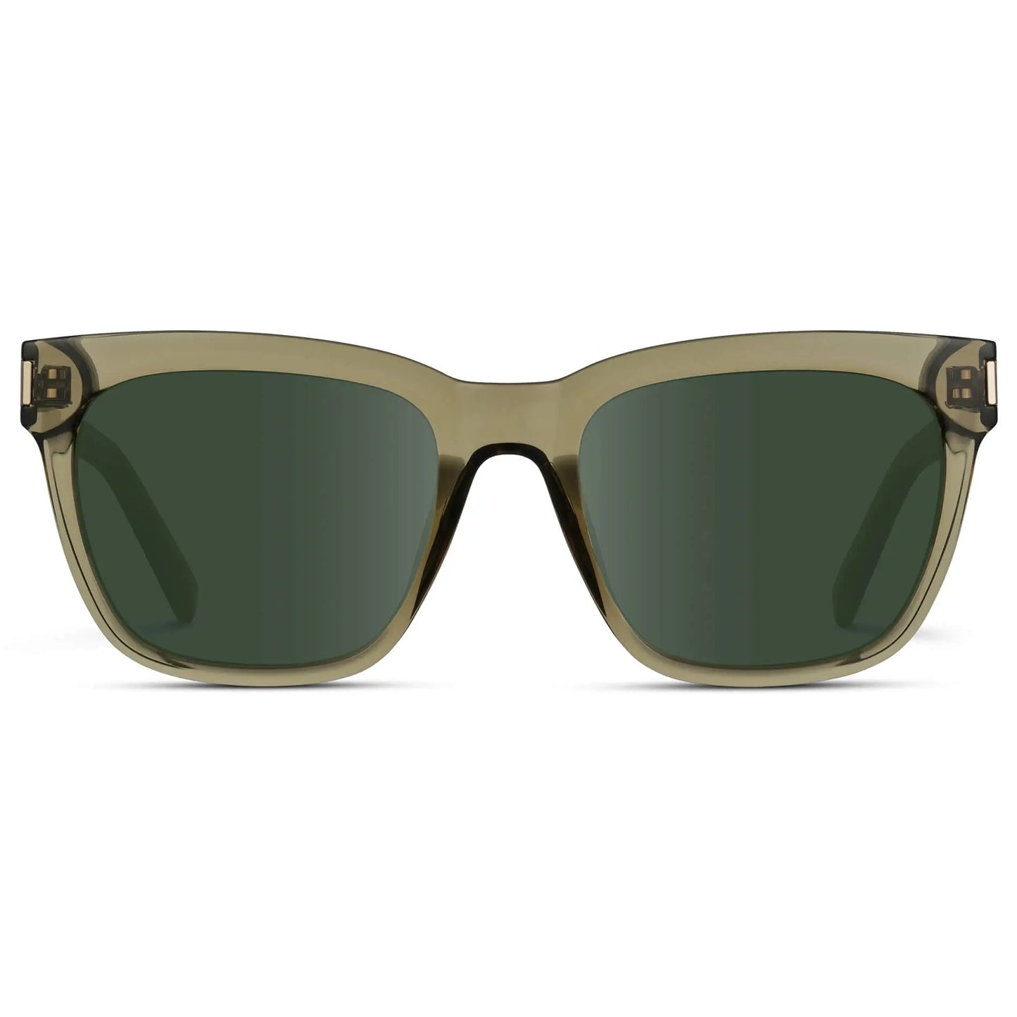 Crystal Moss Green / G15 || Women's Oversized Square Prescription Sunglasses with Green Frame and Green Lenses on a white background