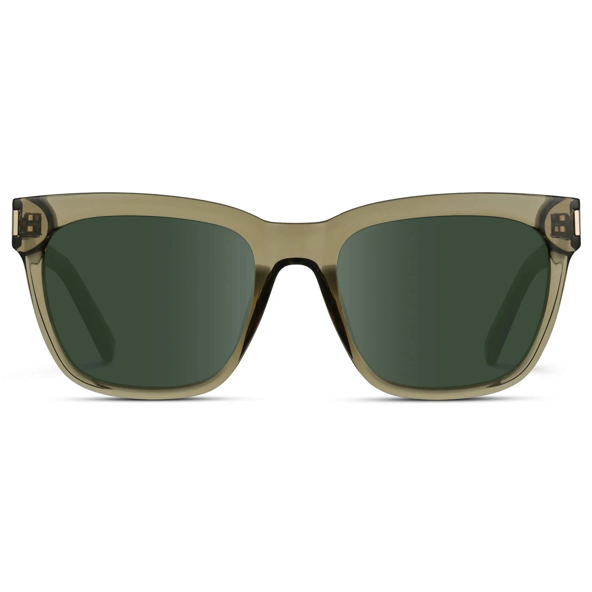 Crystal Moss Green / G15 || Women's Oversized Square Prescription Sunglasses with Green Frame and Green Lenses on a white background